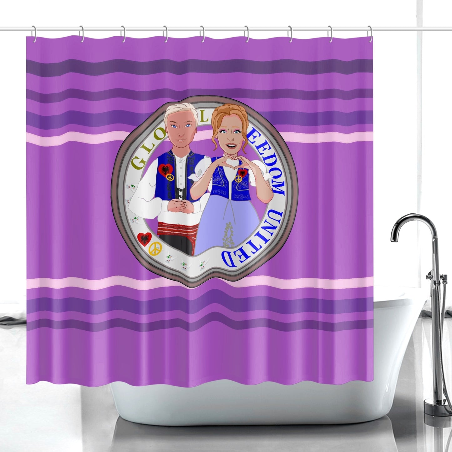 GLOBAL FREEDOM UNITED© Couple Albania Lilac Quick-drying Shower Curtain