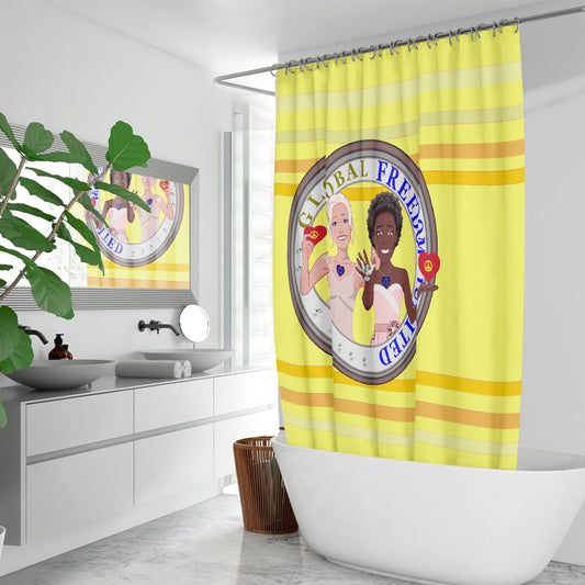Quick-drying Shower Curtain GLOBAL FREEDOM UNITED© Women Anti Fascism & Racism EU Yellow