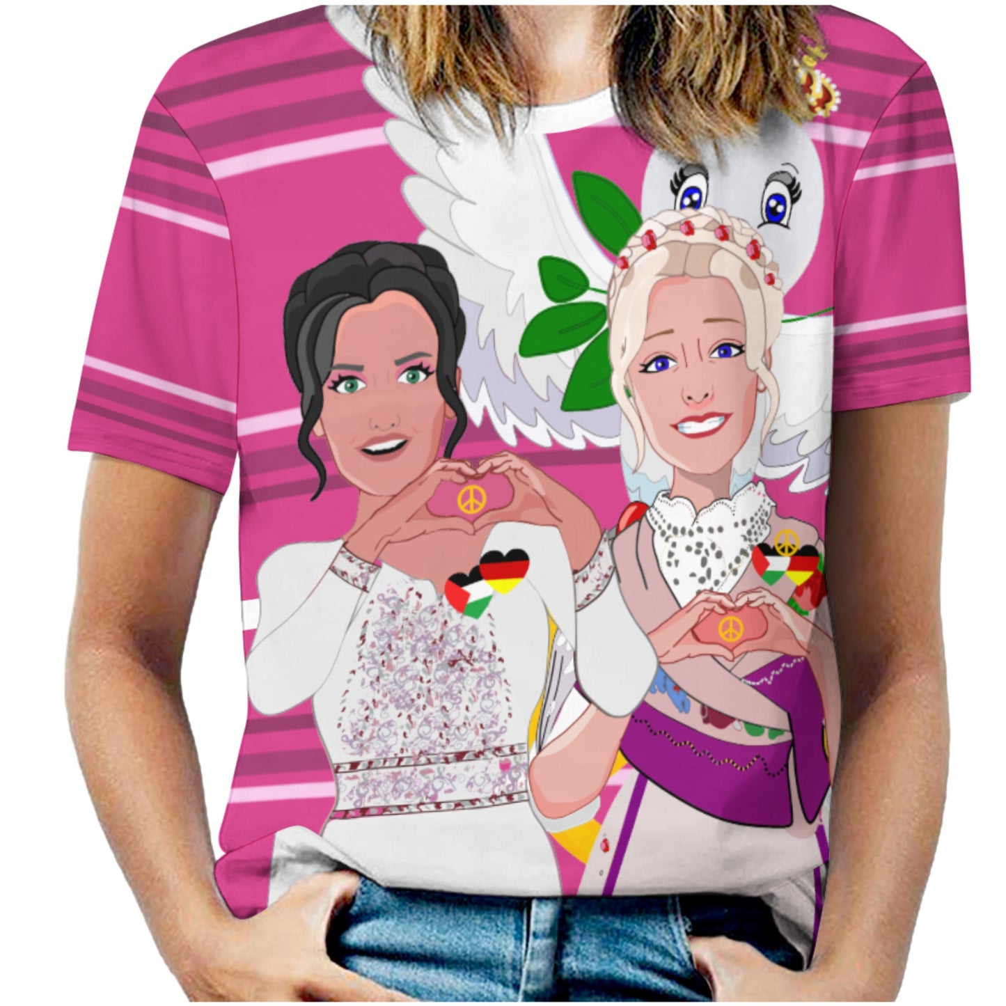 Women´s T-shirt 2 GLOBAL FREEDOM UNITED© Women Palestina & Germany Pink