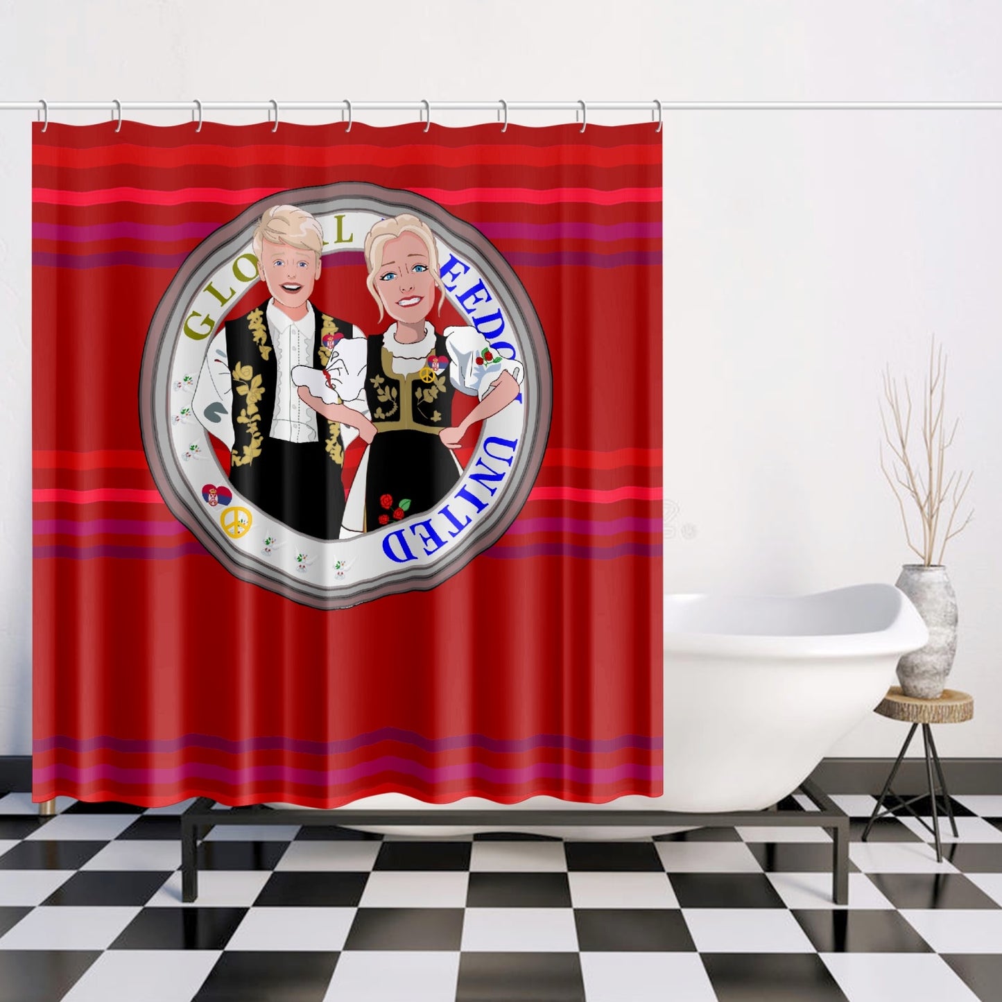 Quick-drying Shower Curtain GLOBAL FREEDOM UNITED COUPLE EDITION SERBIA RED