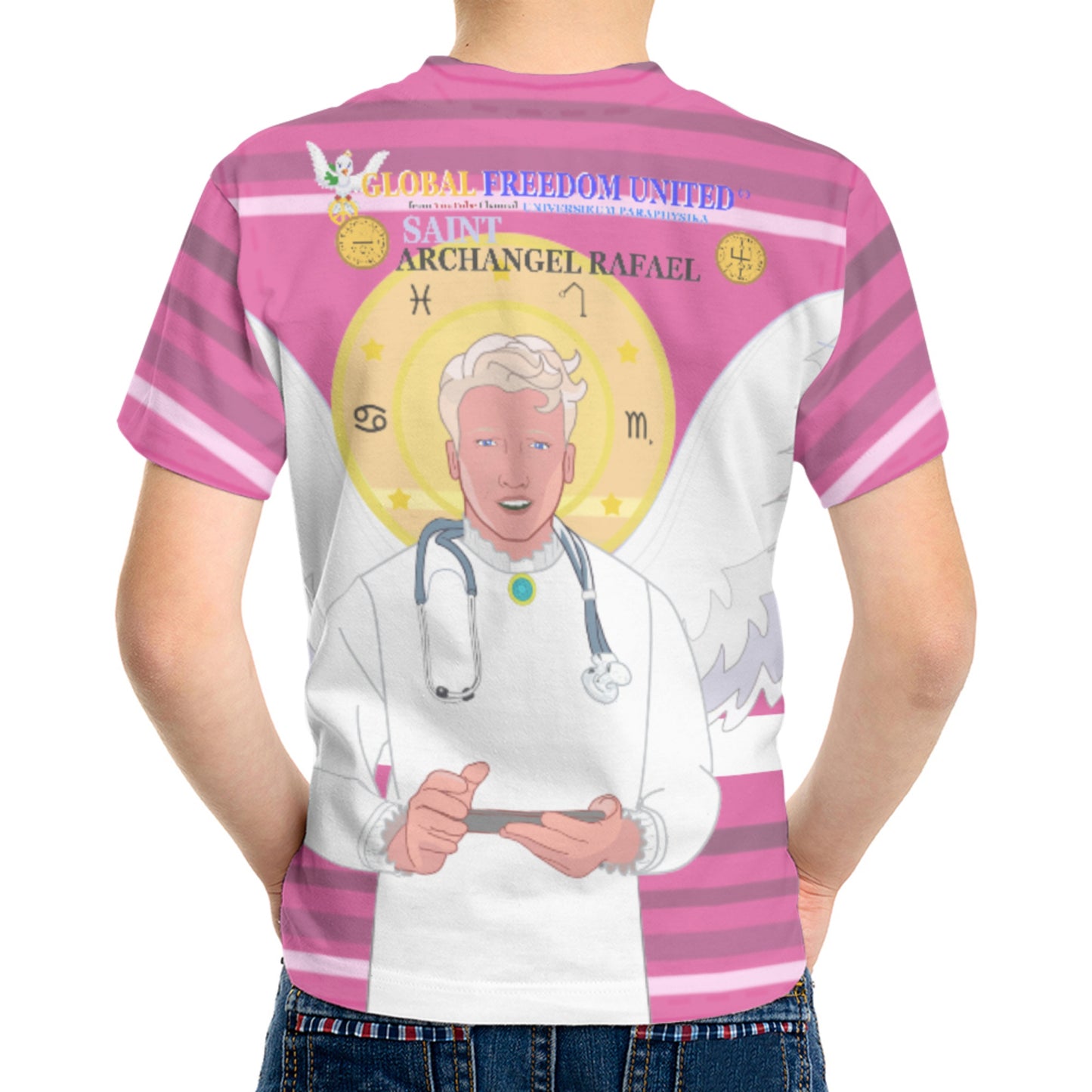 Kid´s T-shirt GLOBAL FREEDOM UNITED© Archangel Rafael English Pink2
