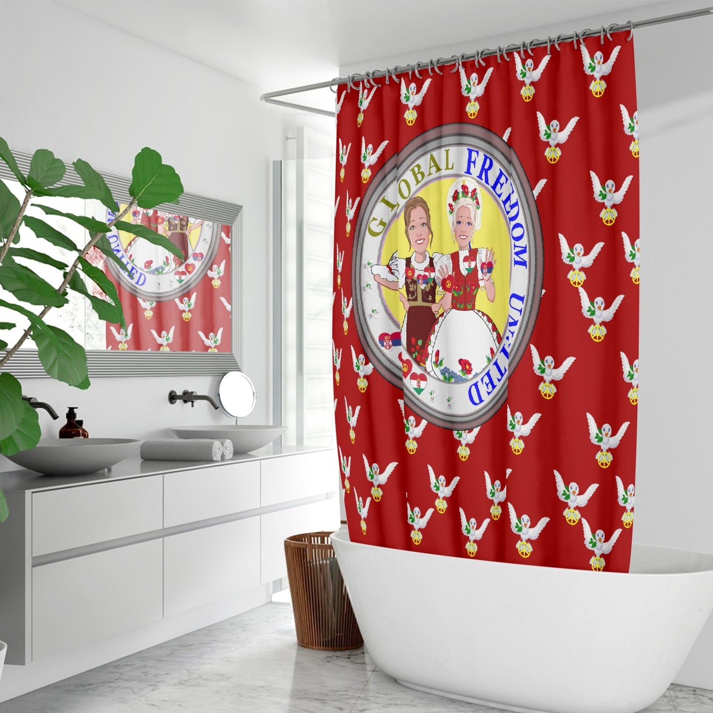GLOBAL FREEDOM UNITED© WOMEN HUNGARY & SERBIA OLD PEACE RED Quick-drying Shower Curtain