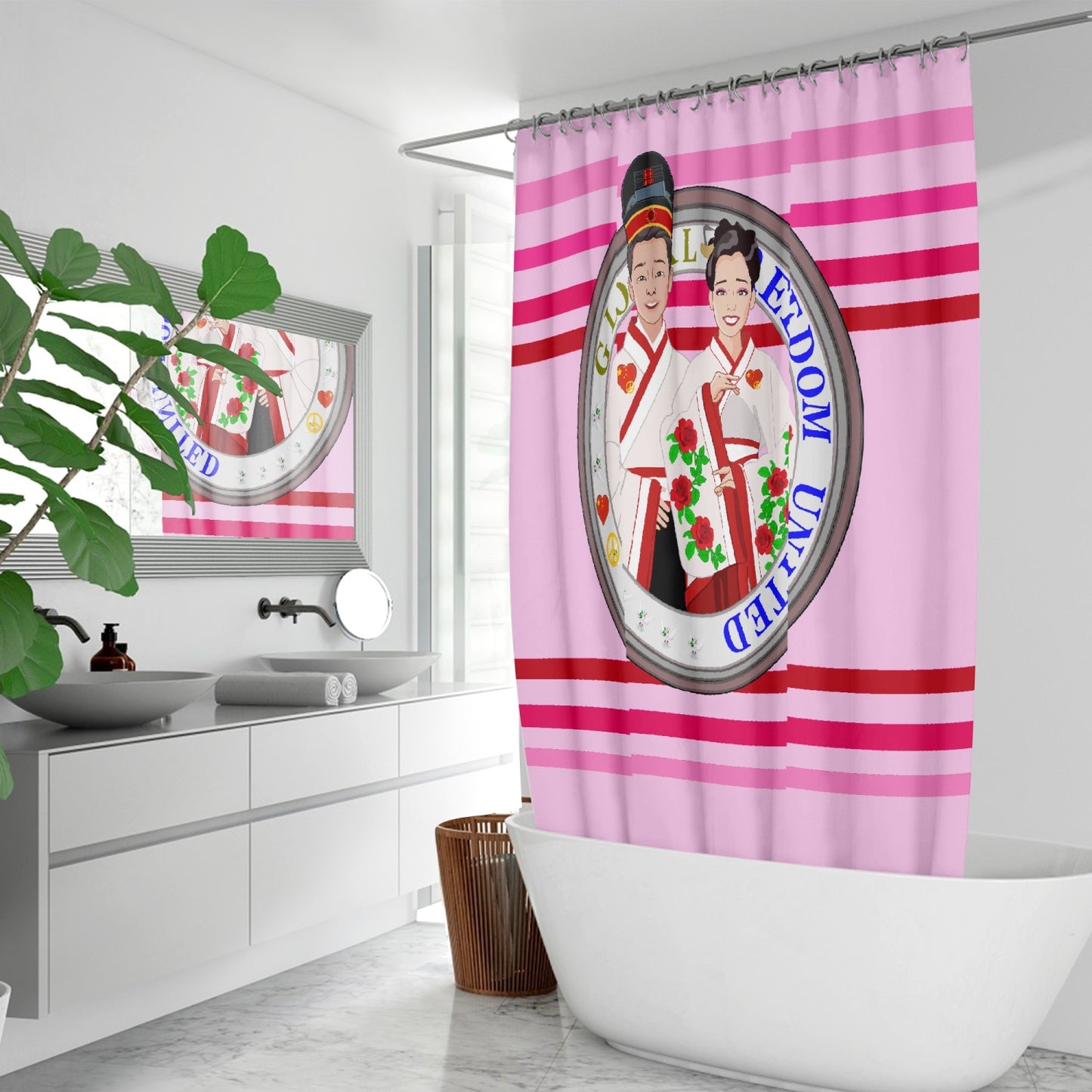 GLOBAL FREEDOM UNITED© Couple China Pink1 - Quick-drying Shower Curtain