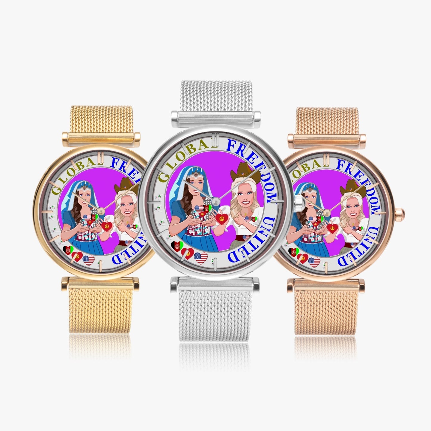 GLOBAL FREEDOM UNITED© New Stylish Ultra-Thin Quartz Watch (With Indicators) Women Afghanistan & USA