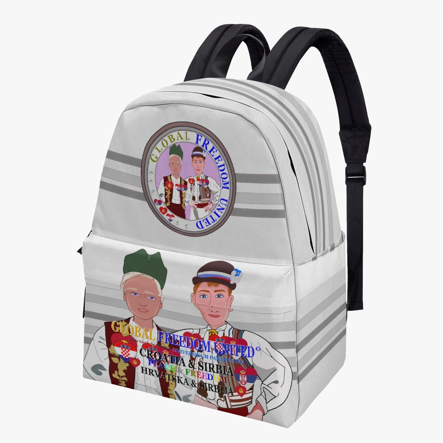 GLOBAL FREEDOM UNITED© Men Croatia & Serbia GREY All-over-print Canvas Backpack