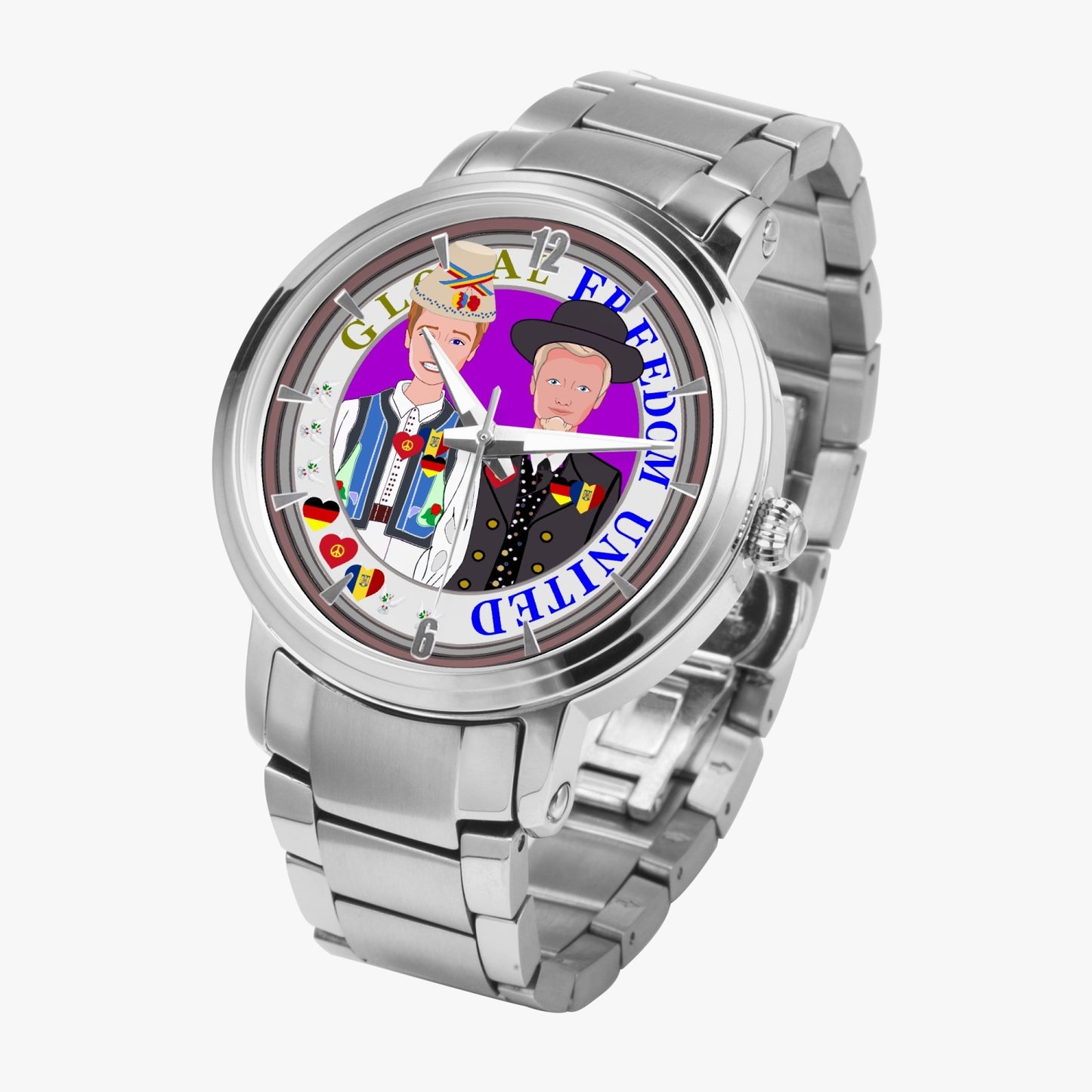 New Steel Strap Automatic Watch (With Indicators) GLOBAL FREEDOM UNITED MEN ROMANIA & GERMANY