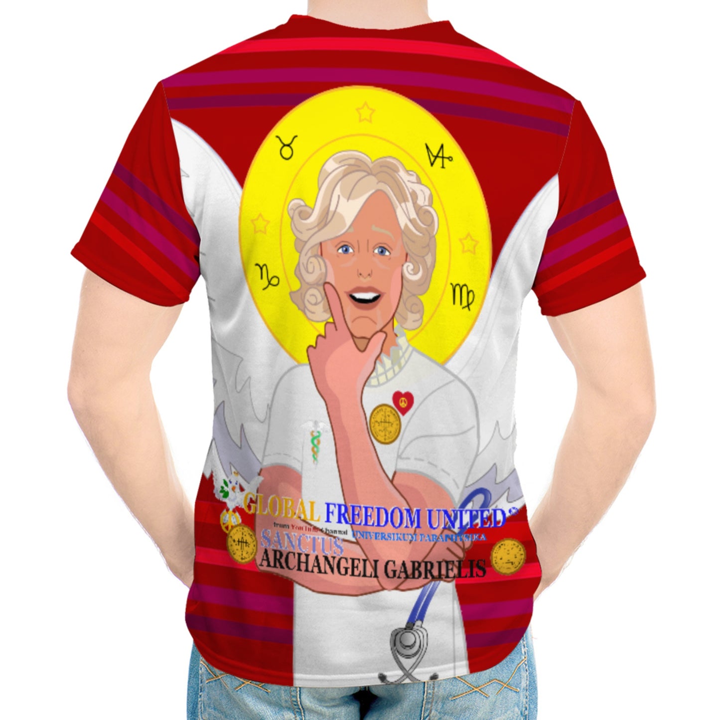 Men´s T-shirt GLOBAL FREEDOM UNITED© Archangel Gabriel Latin Red