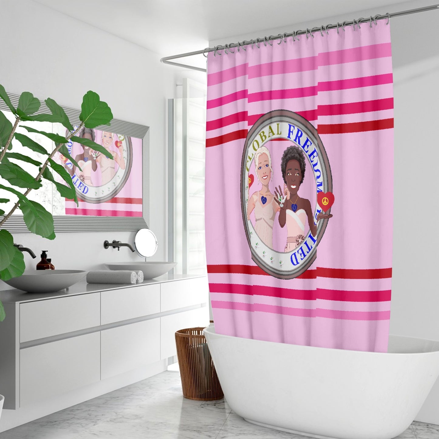 Quick-drying Shower Curtain GLOBAL FREEDOM UNITED© Women Anti Fascism & Racism EU Pink