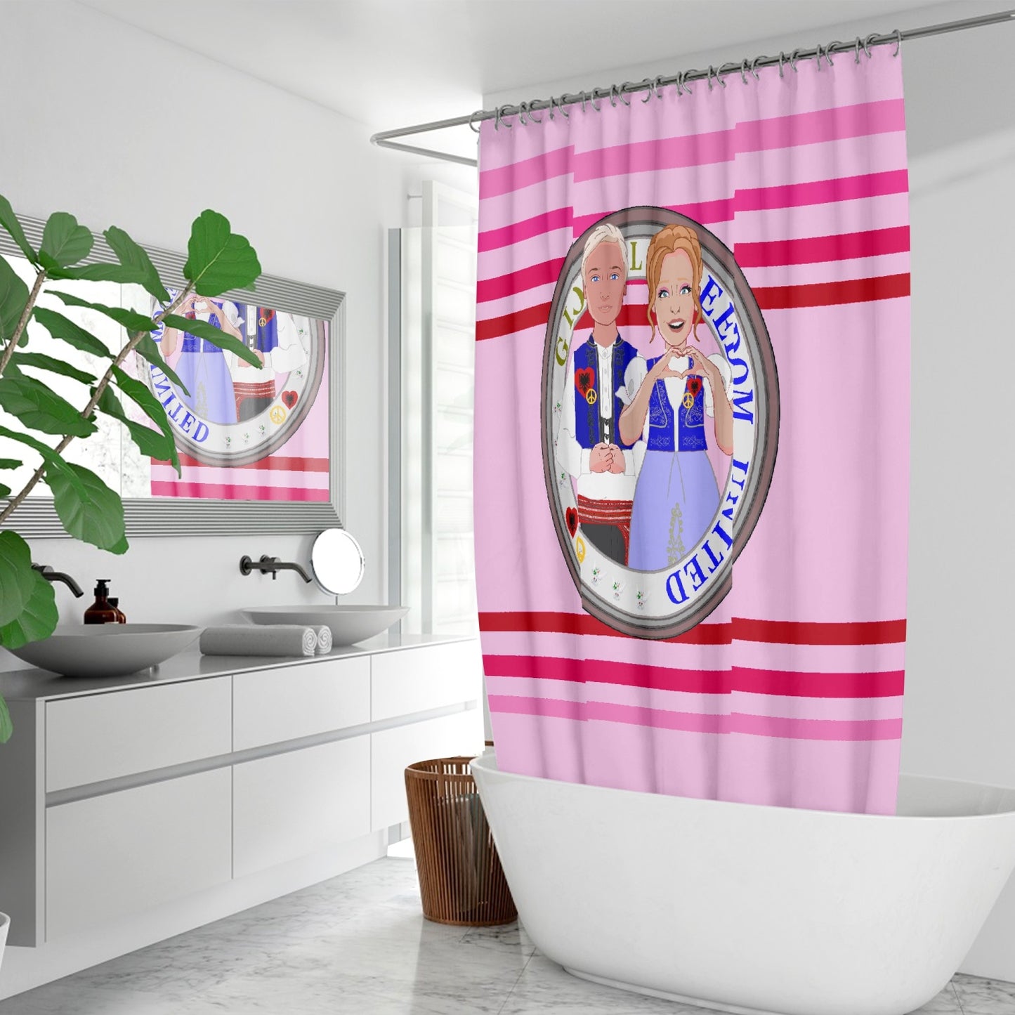 GLOBAL FREEDOM UNITED© Couple Albania Pink1 Quick-drying Shower Curtain