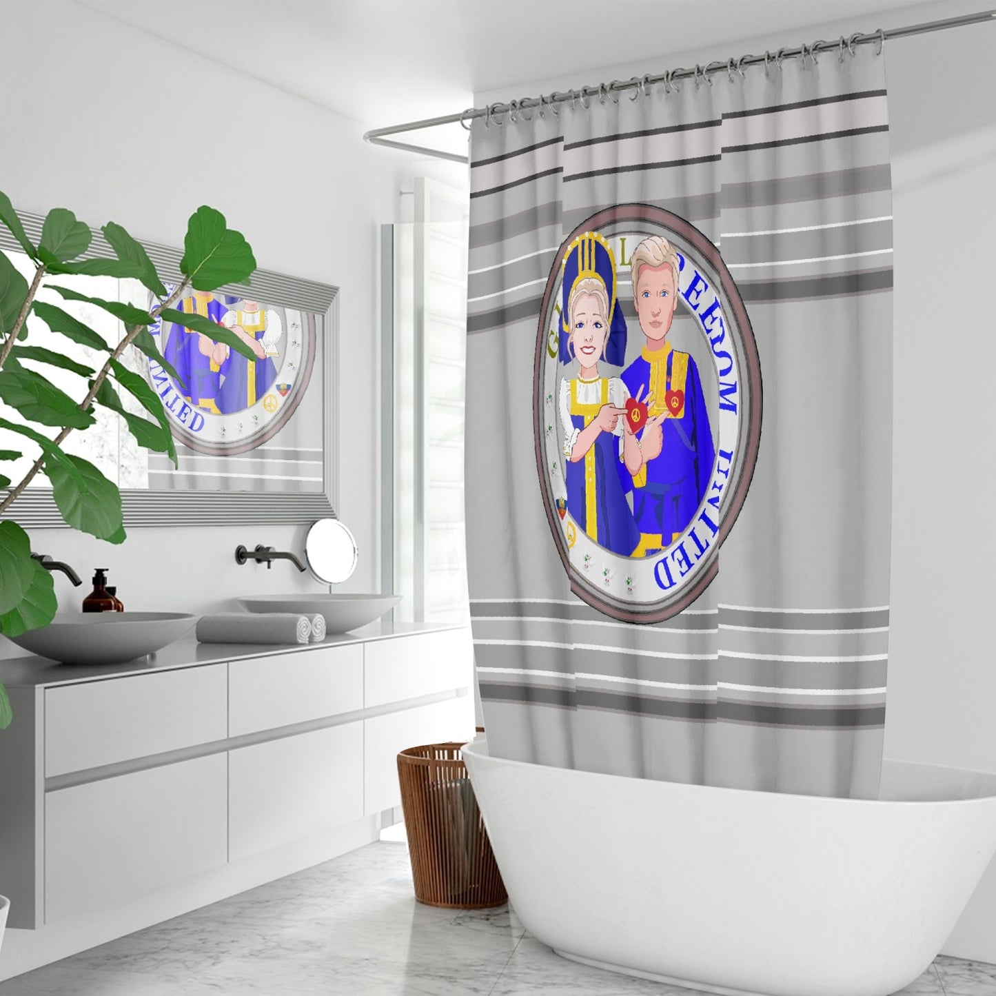 GLOBAL FREEDOM UNITED© Couple Russia Grey - Quick-drying Shower Curtain
