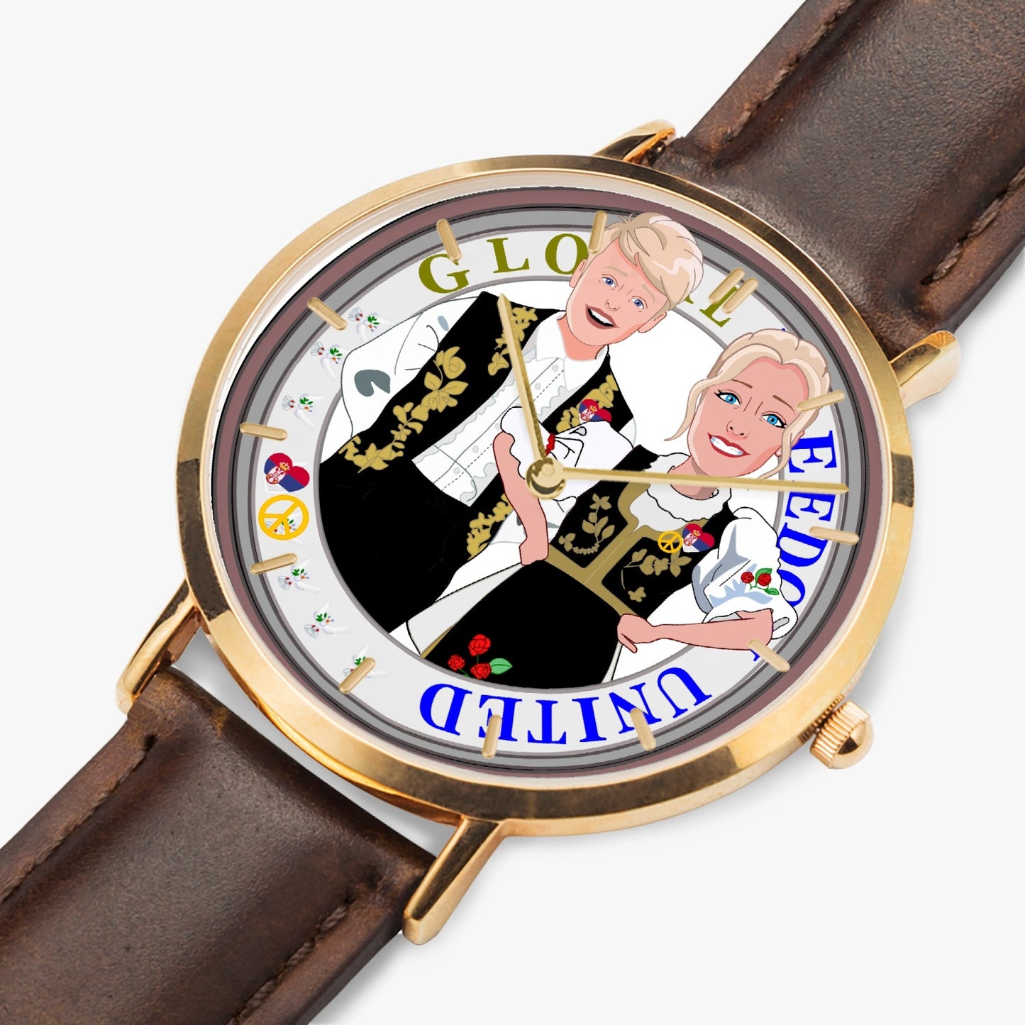 Hot Selling Ultra-Thin Leather Strap Quartz Watch (Rose Gold With Indicators) GLOBAL FREEDOM UNITED© Couple Serbija Black