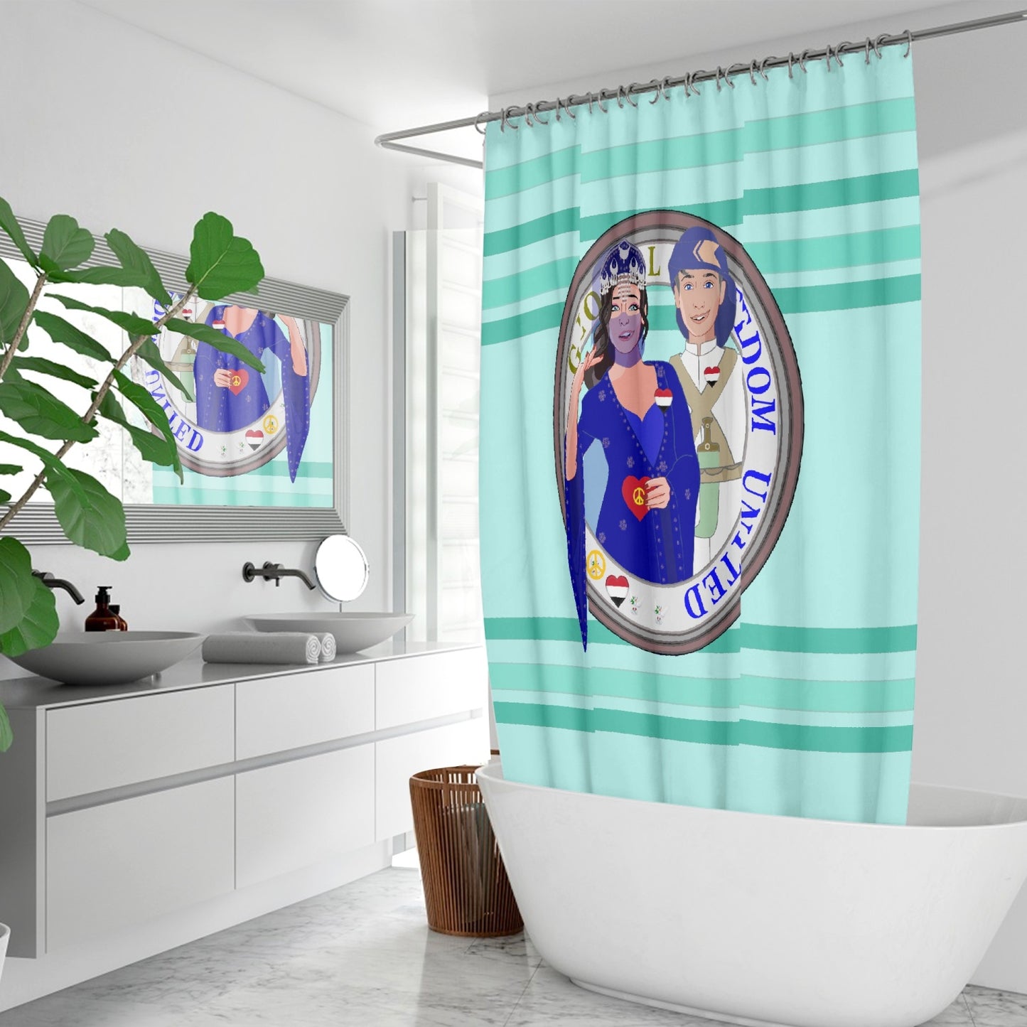 GLOBAL FREEDOM UNITED© Couple Yemen Light Green - Quick-drying Shower Curtain