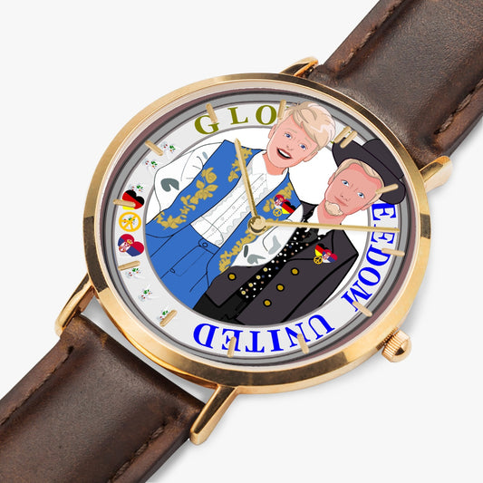 GLOBAL FREEDOM UNITED© Hot Selling Ultra-Thin Leather Strap Quartz Watch (Rose Gold With Indicators) Men Serbia & Germany