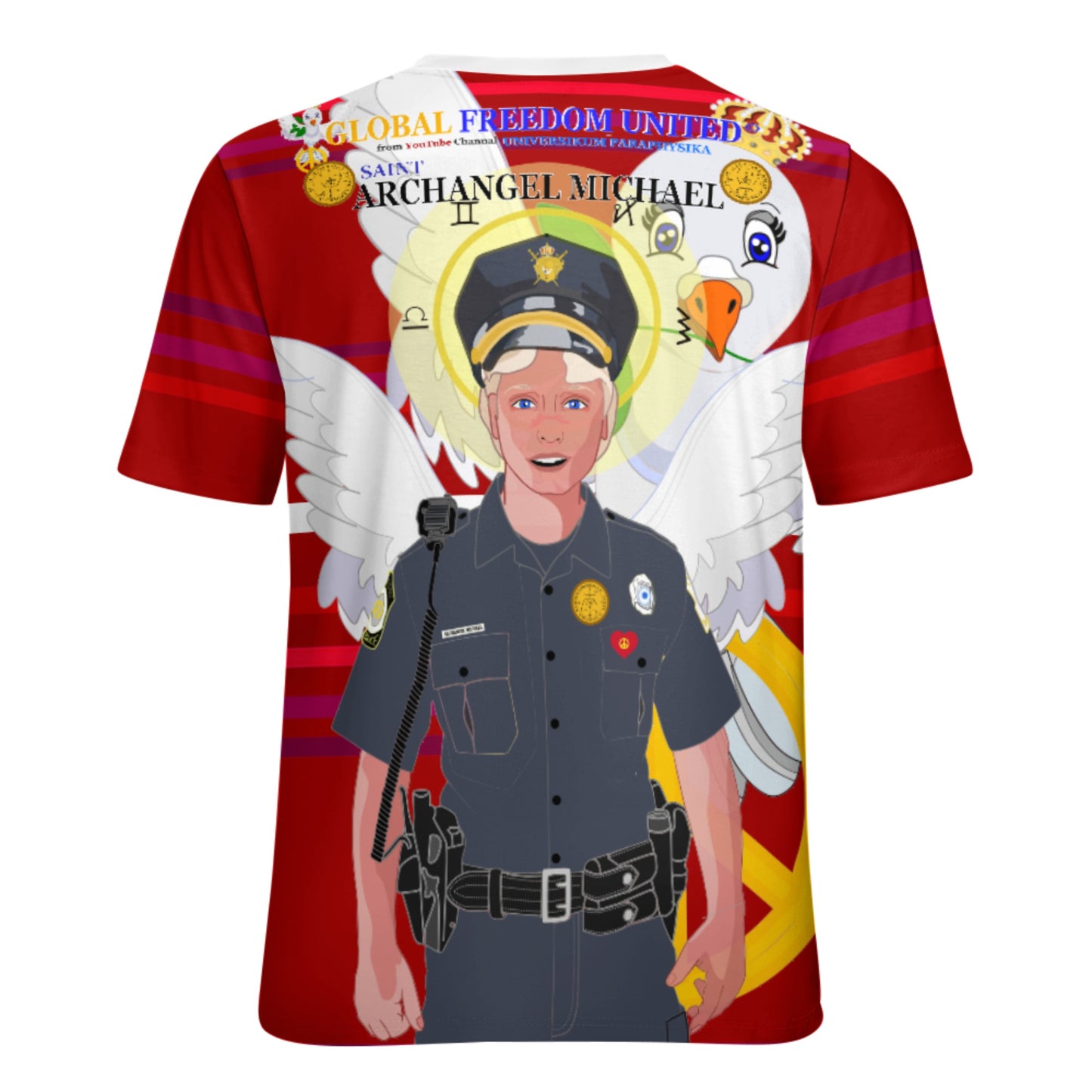 Women´s T-shirt 2 GLOBAL FREEDOM UNITED© Archangel Michael As Policemen Red