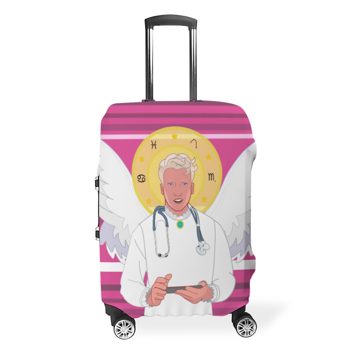 Luggage Cover GLOBAL FREEDOM UNITED© Archangel Rafael Arabic Pink2