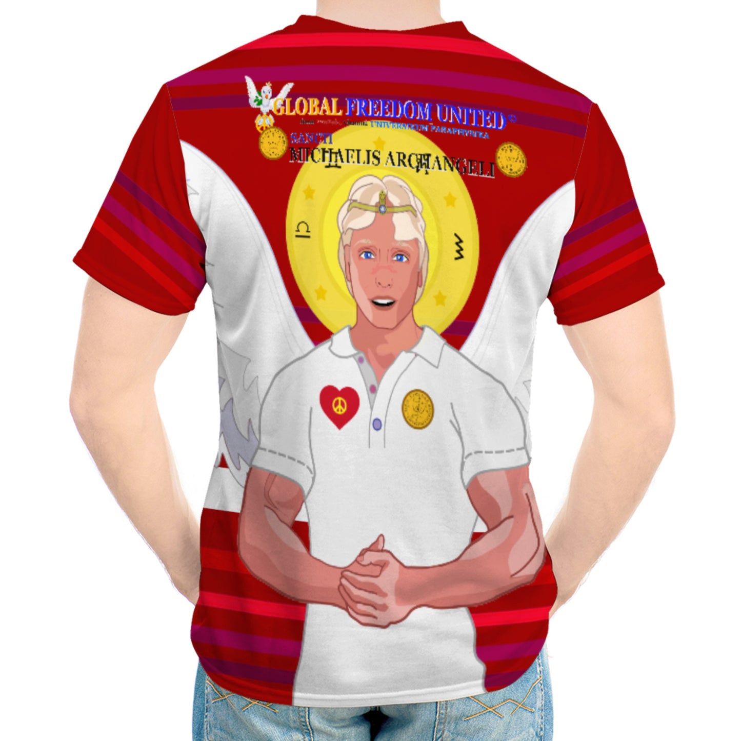 Men´s T-shirt  GLOBAL FREEDOM UNITED© Archangel Michael In Latin V2 Red