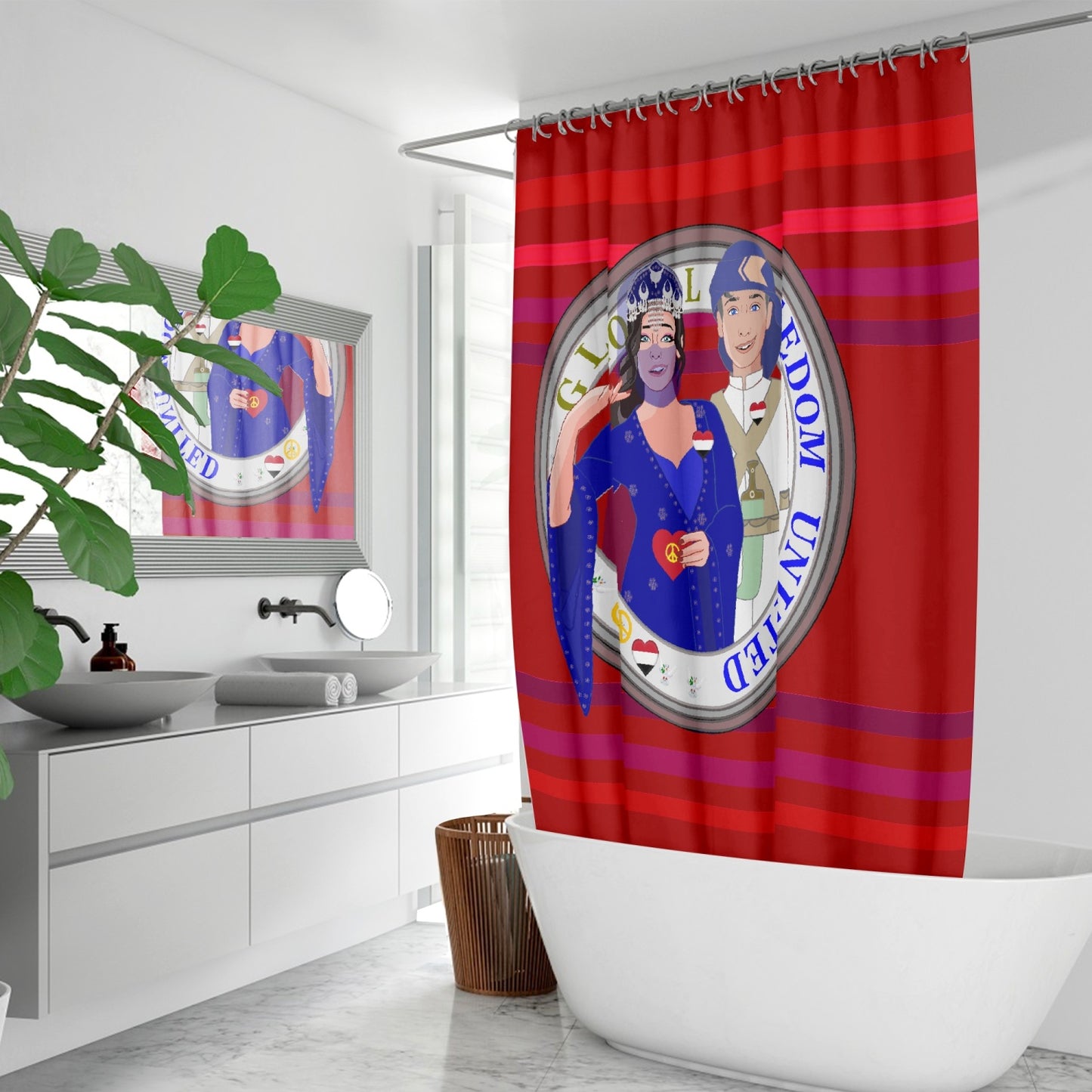 GLOBAL FREEDOM UNITED© Couple Yemen Red - Quick-drying Shower Curtain