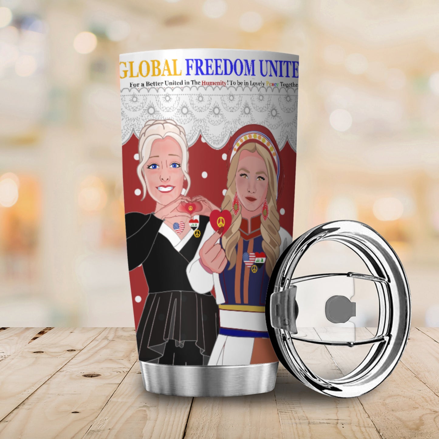 Tumbler GLOBAL FREEDOM UNITED© Women Iraq & USA Red