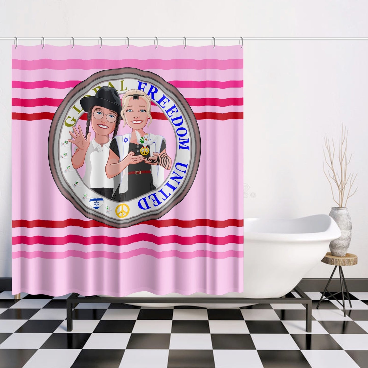 GLOBAL FREEDOM UNITED© Couple Israel Pink1 - Quick-drying Shower Curtain