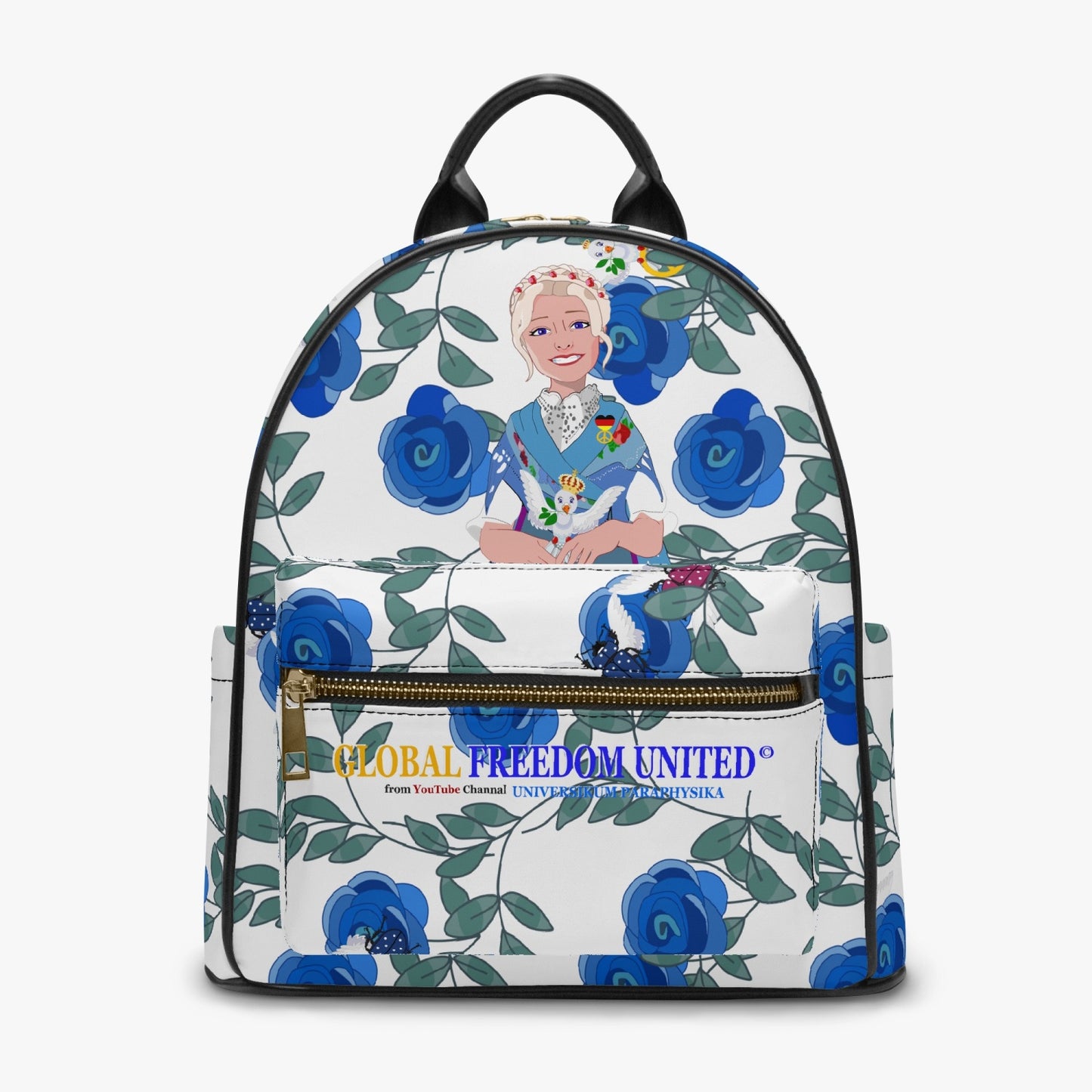 All Over Printed PU Backpack GLOBAL FREEDOM UNITED© Couple Germany Skarabeus Beetle Women  Blues