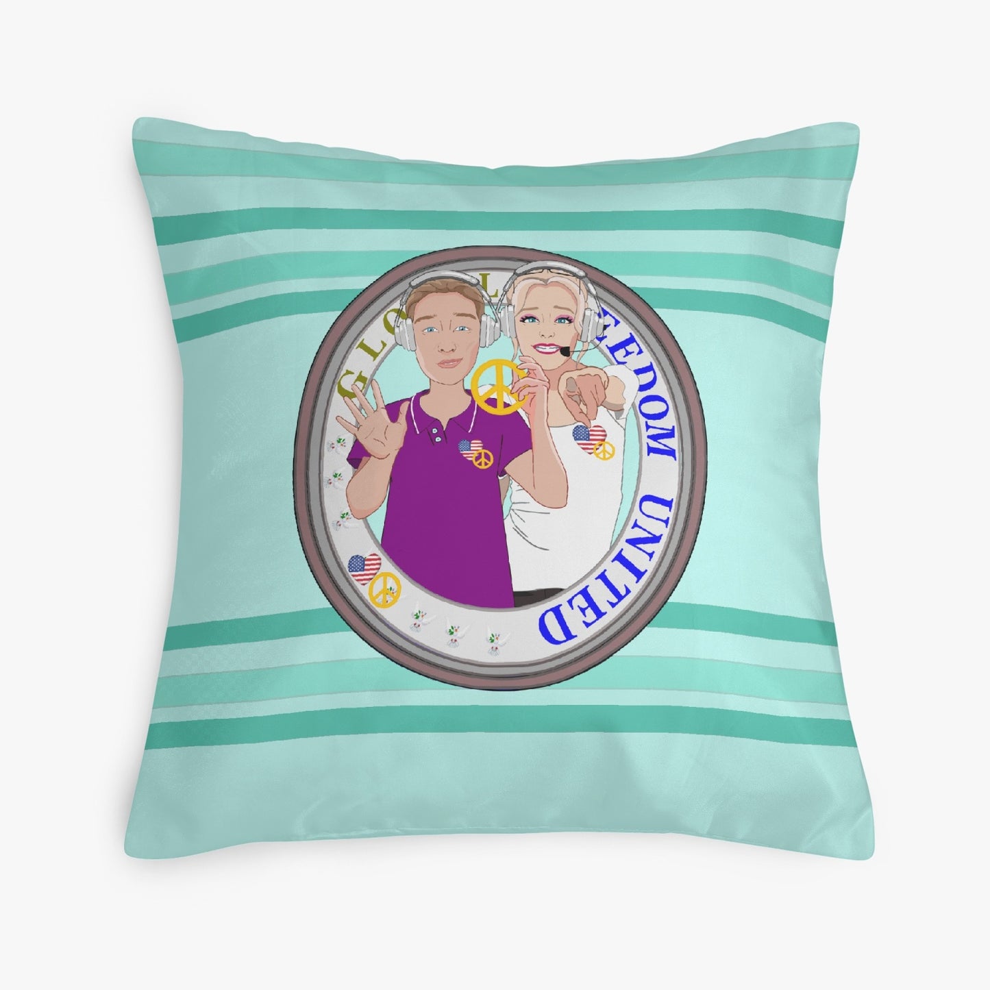 Pillow Cover GLOBAL FREEDOM UNITED©  Couple USA wight American Light Green
