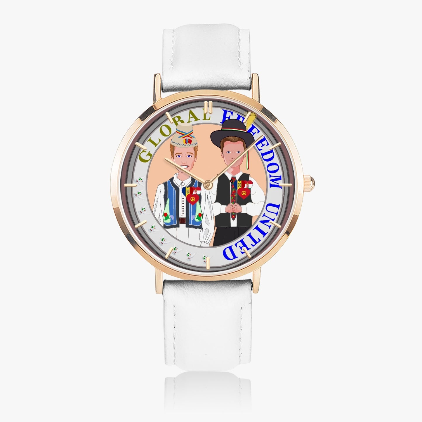GLOBAL FREEDOM UNITED© Hot Selling Ultra-Thin Leather Strap Quartz Watch (Rose Gold With Indicators) Men Romania & Hungary