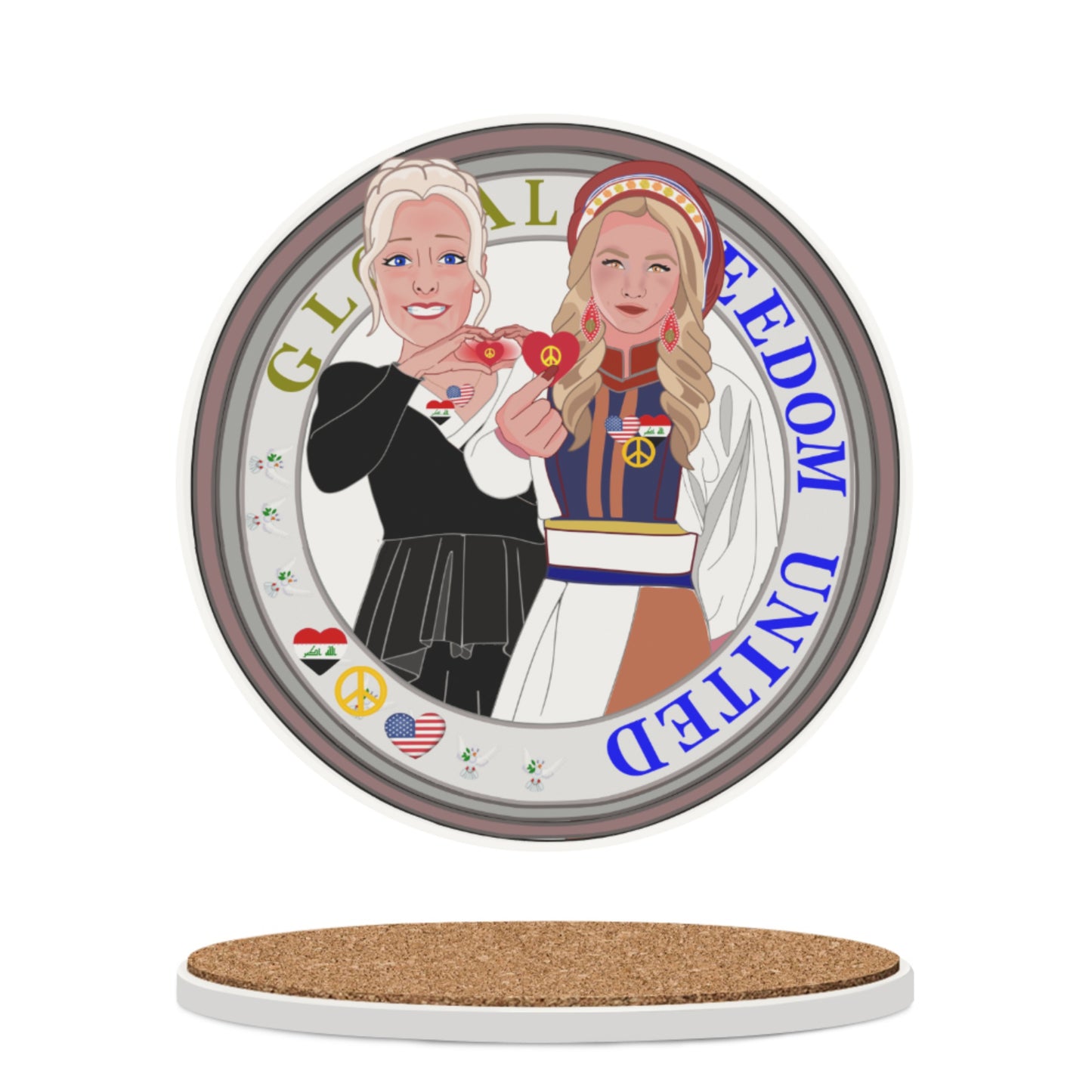 Ceramic Coaster GLOBAL FREEDOM UNITED© Women Iraq & USA