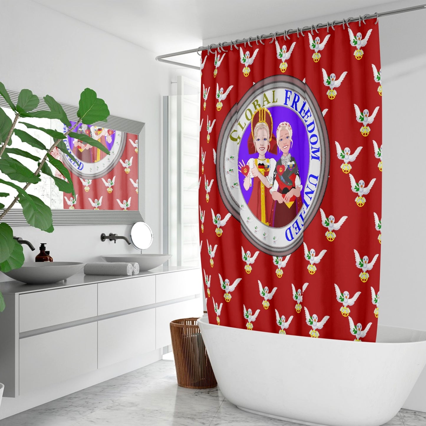GLOBAL FREEDOM UNITED© WOMEN RUSSIA & GERMANY OLD PEACE RED Quick-drying Shower Curtain