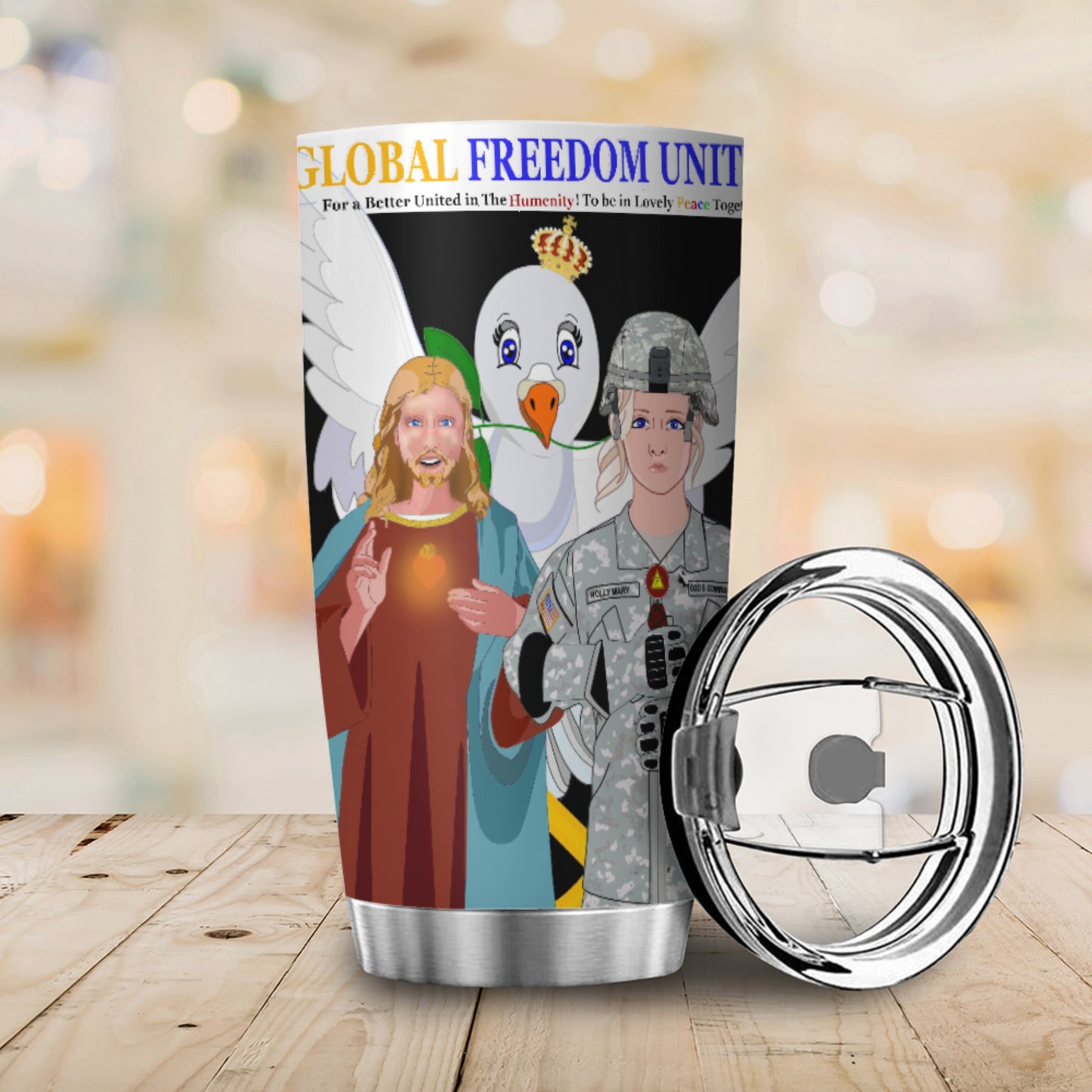 Tumbler GLOBAL FREEDOM UNITED© Jesus Christ For Fallen US American Soldiers Women Black