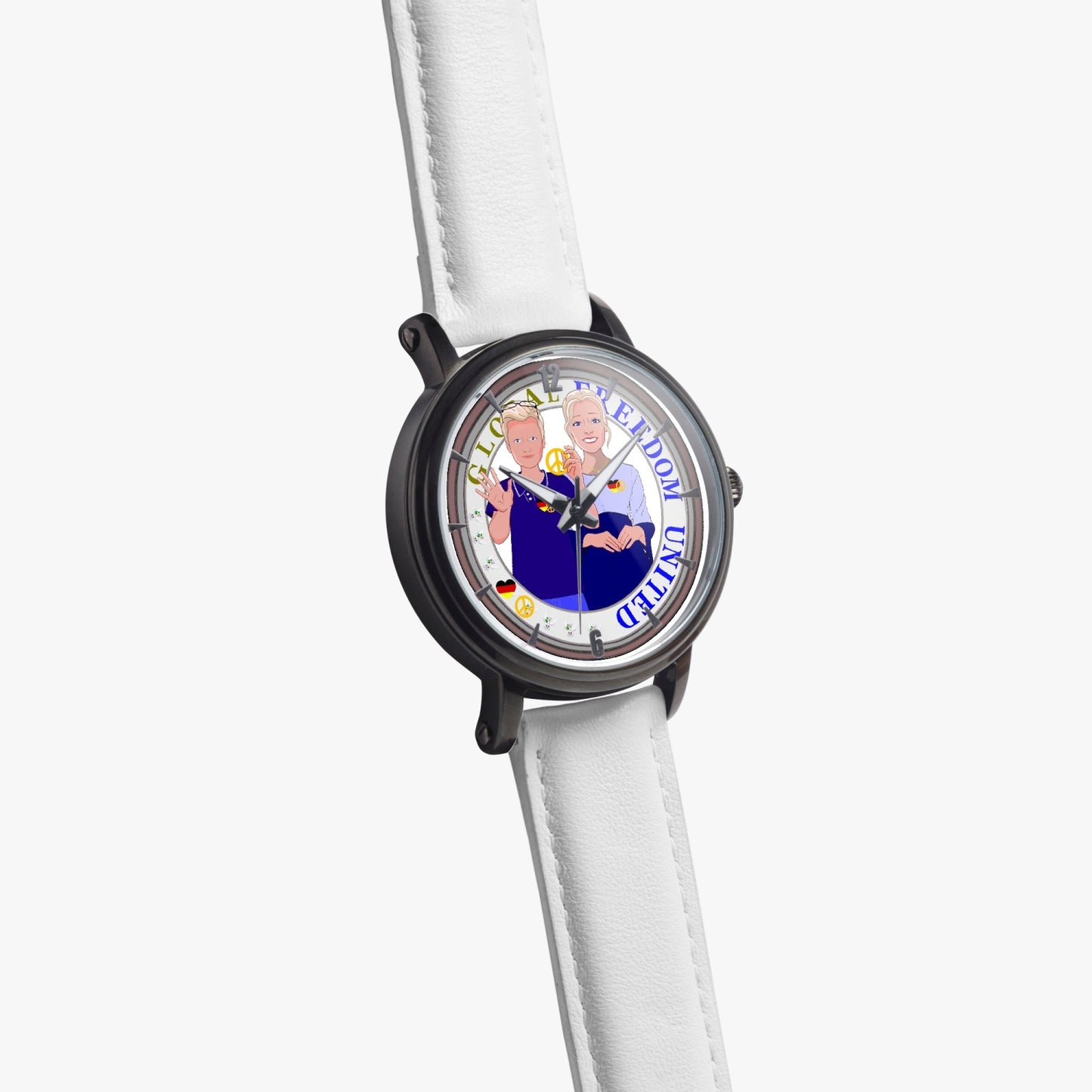 46mm Unisex Automatic Watch(Black) GLOBAL FREEDOM UNITED© COUPLE EDITION GERMANY V2