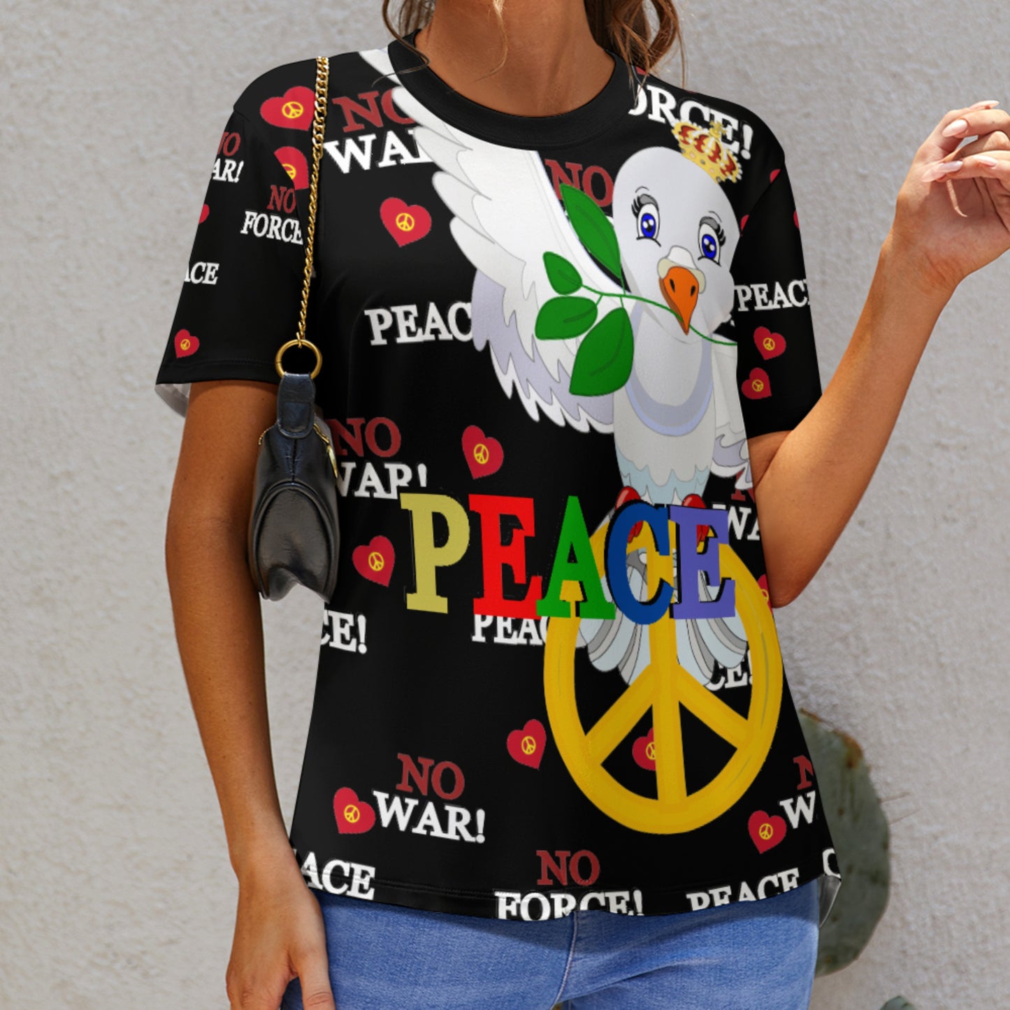 Women´s T-shirt GLOBAL FREEDOM UNITED© Dove Of Peace V1 Black