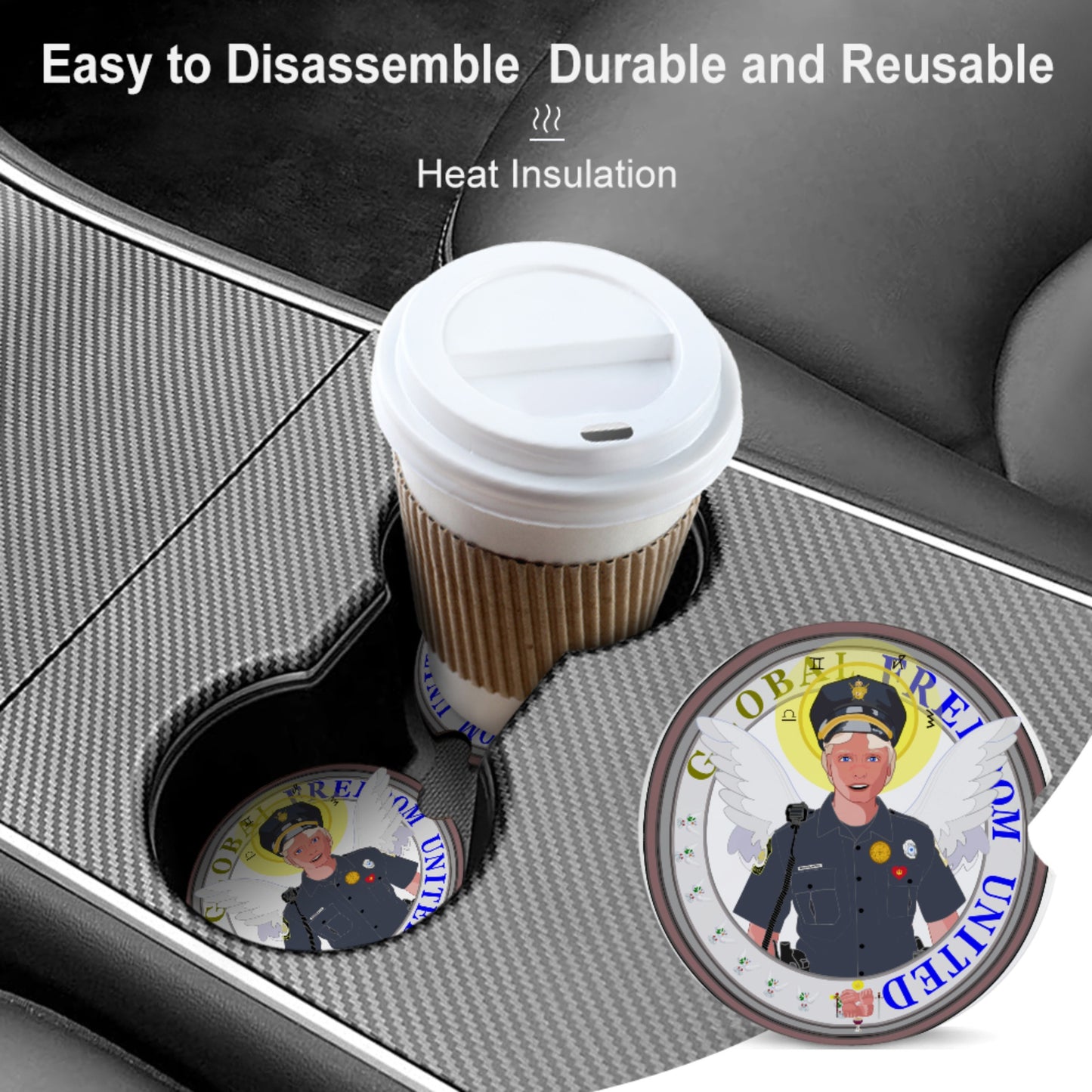 Ceramic Car Coaster GLOBAL FREEDOM UNITED© Archangel Michael As Policemen
