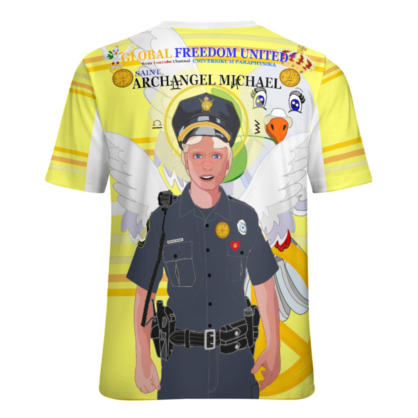 Women´s T-shirt 2 GLOBAL FREEDOM UNITED© Archangel Michael As Policemen Yellow
