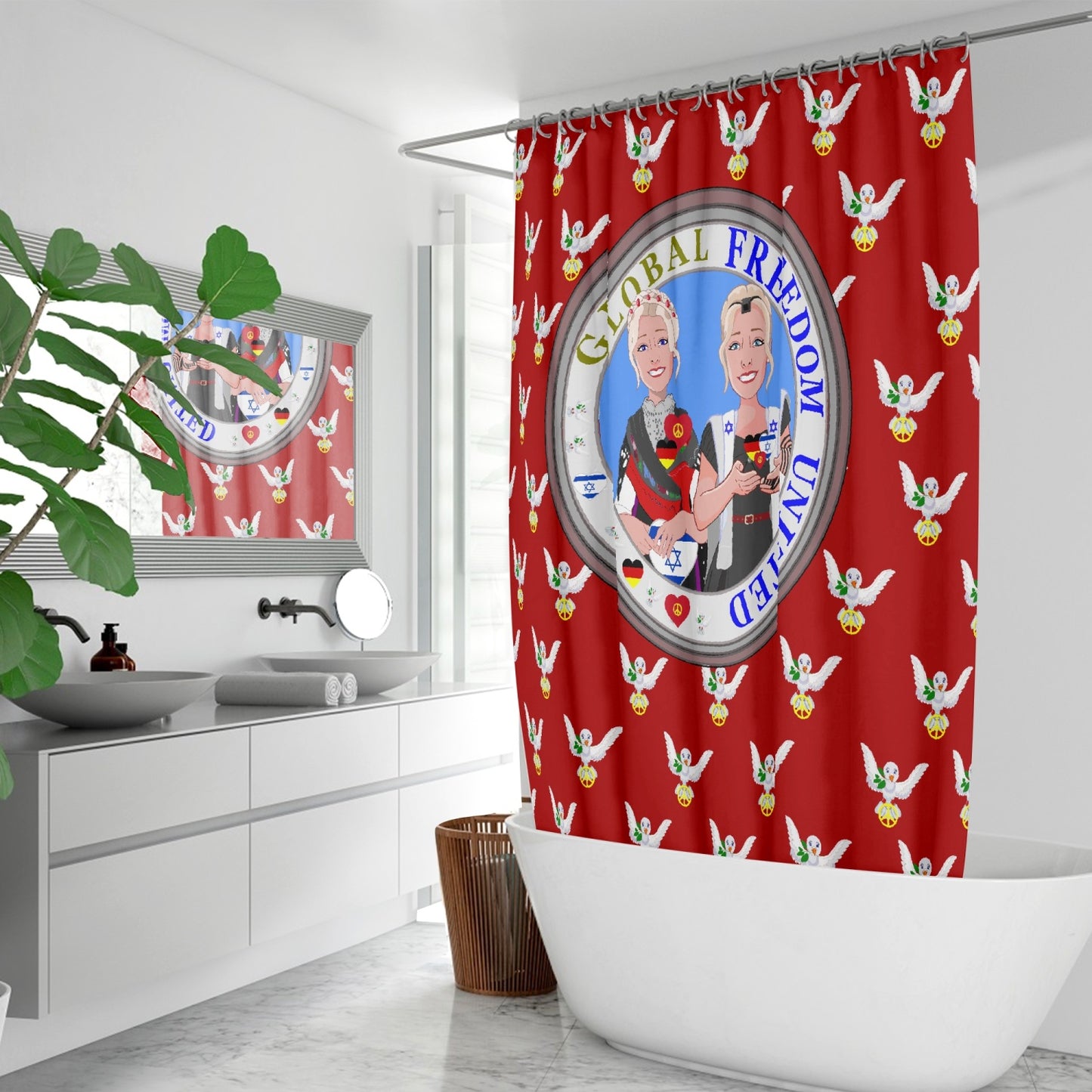 GLOBAL FREEDOM UNITED© WOMEN ISRAEL & GERMANY RED Quick-drying Shower Curtain