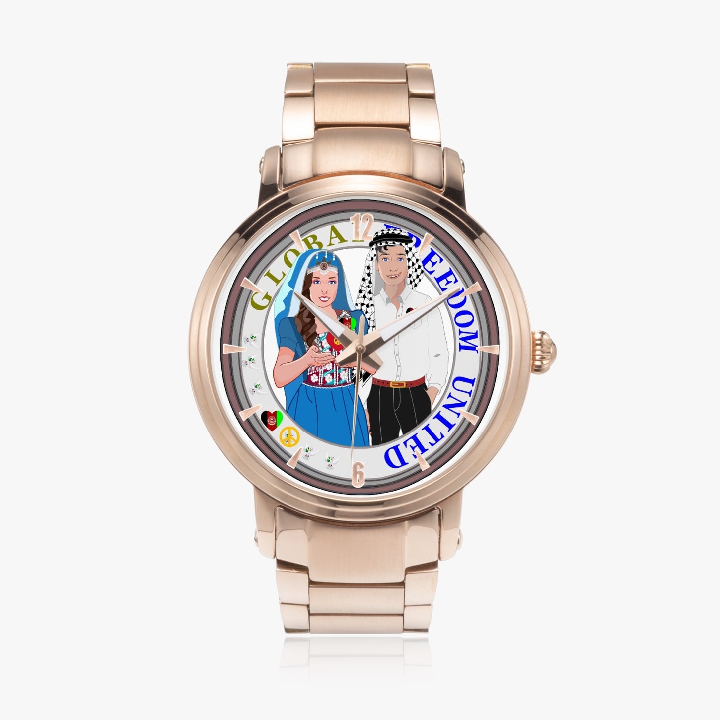 GLOBAL FREEDOM UNITED© Couple Afghanistan New Steel Strap Automatic Watch (With Indicators)