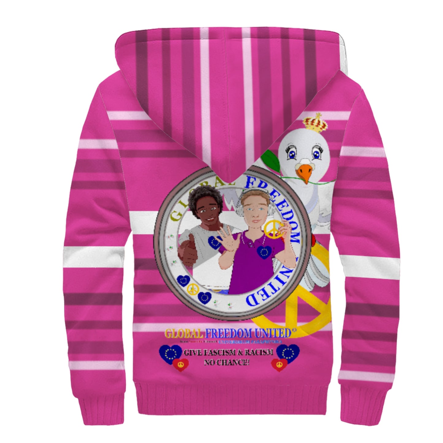 Plush Hoodie GLOBAL FREEDOM UNITED© Men Anti Racism & Fascism Pink2