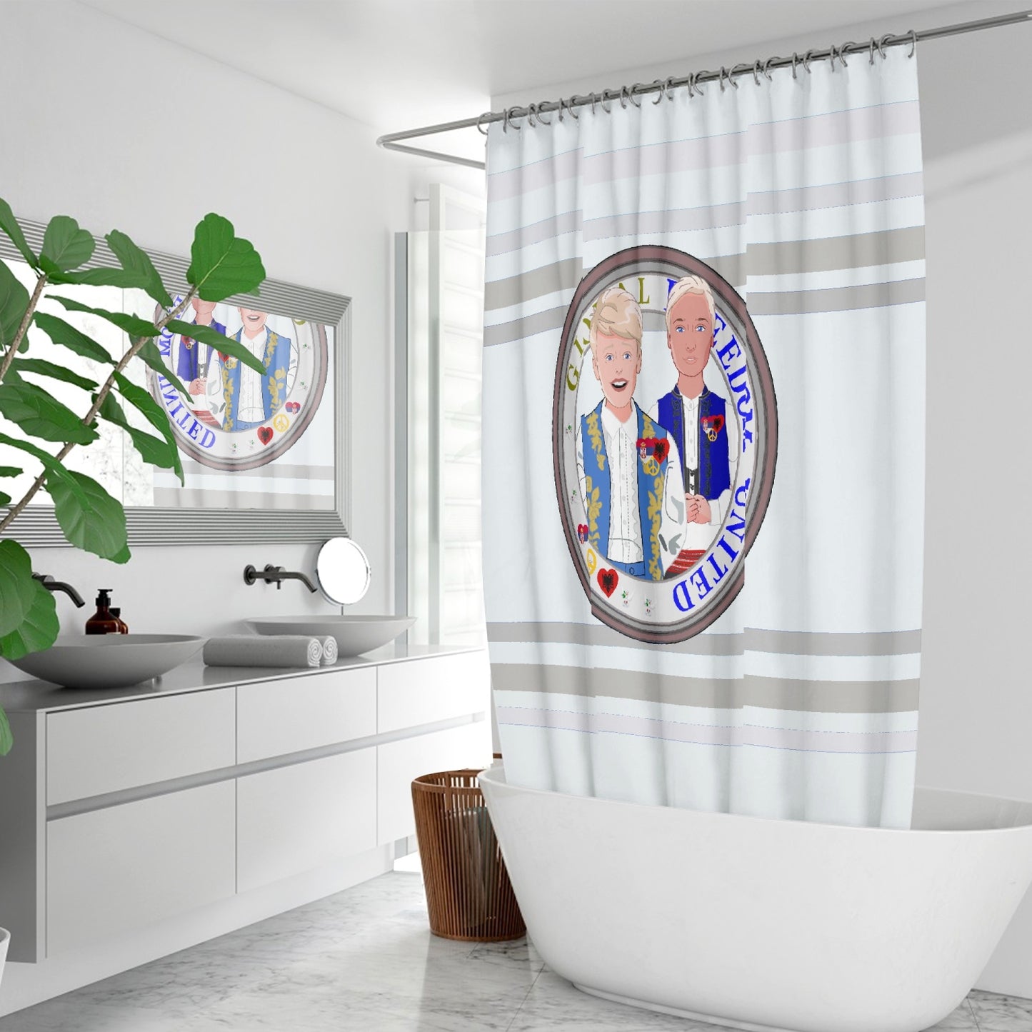 Quick-drying Shower Curtain GLOBAL FREEDOM UNITED© Men Albania & Serbia Wight