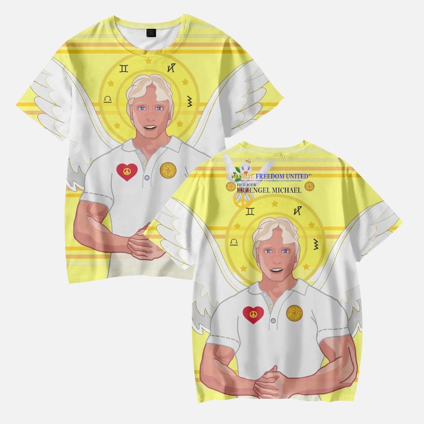 AOP Kids' Short T-Shirts GLOBAL FREEDOM UNITED ARCHANGEL MICHAEL GERMAN  YELLOW
