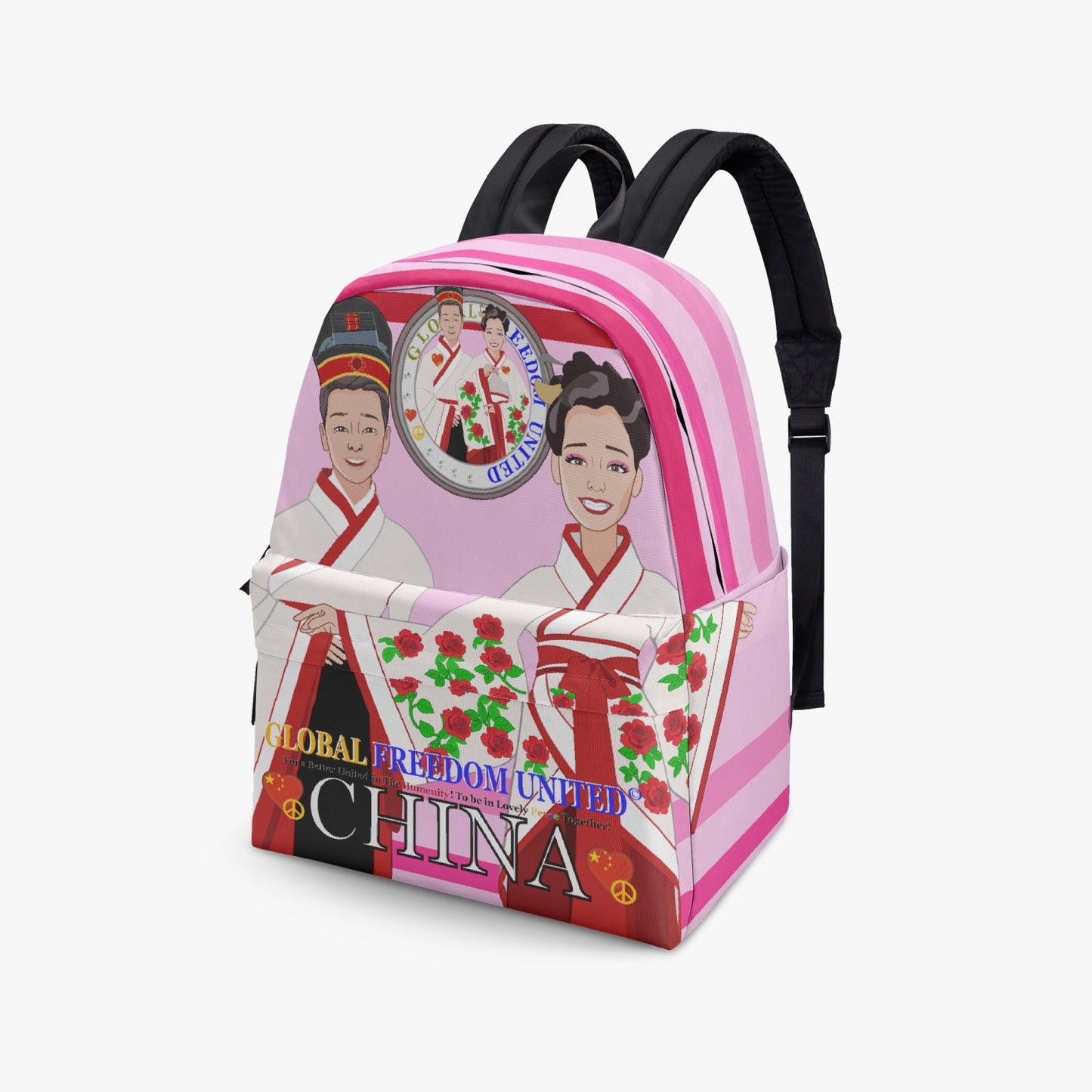 GLOBAL FREEDOM UNITED© Couple China Pink1 - All-over-print Canvas Backpack