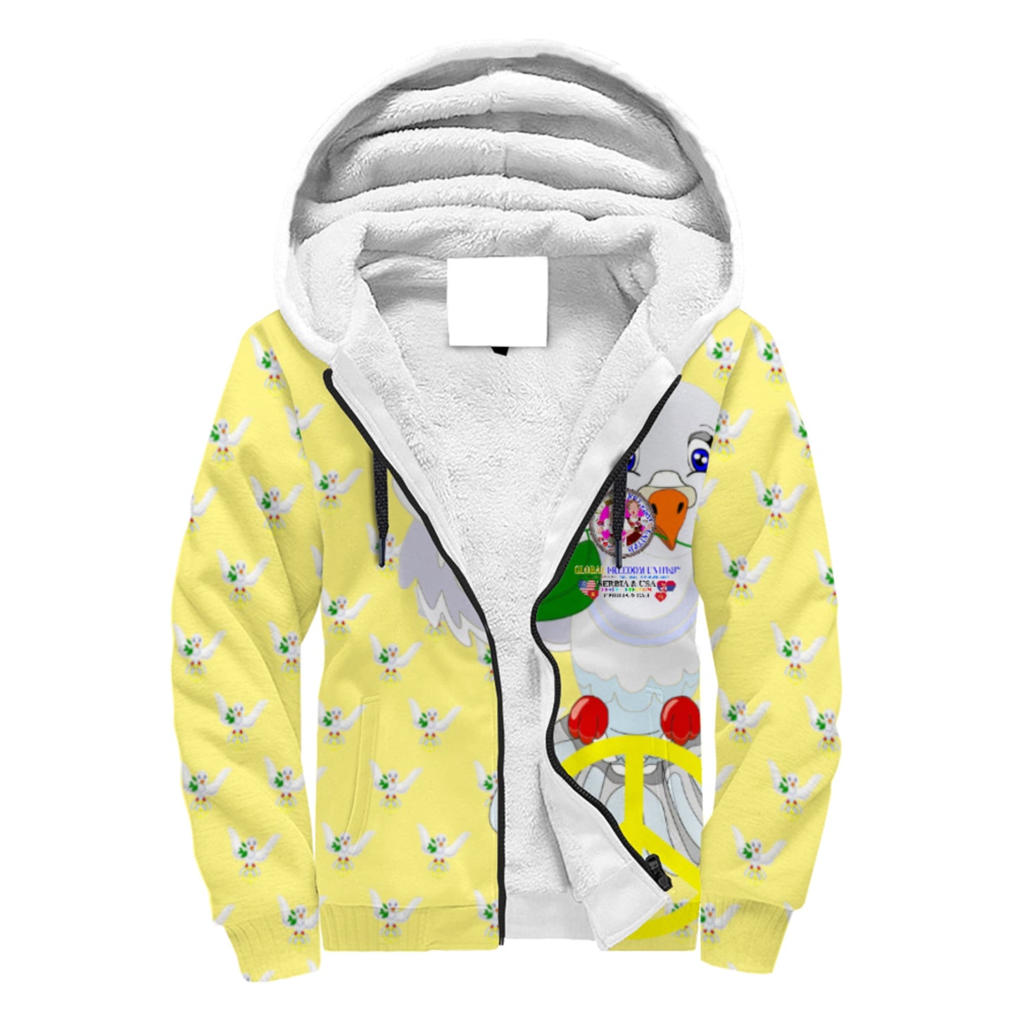 Plush Hoodie GLOBAL FREEDOM UNITED© Women Serbia & USA Yellow