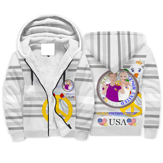 Plush Hoodie GLOBAL FREEDOM UNITED© Couple USA Wight American Grey