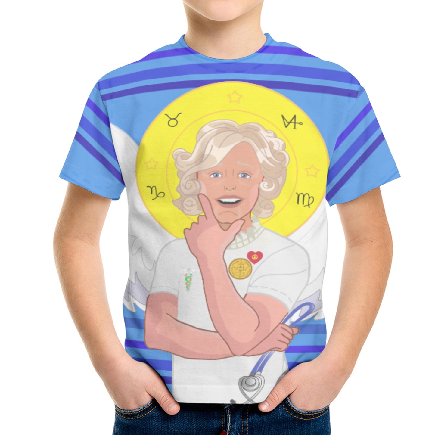 Kid´s T-shirt 2 GLOBAL FREEDOM UNITED© Archangel Gabriel English  Deep Blue