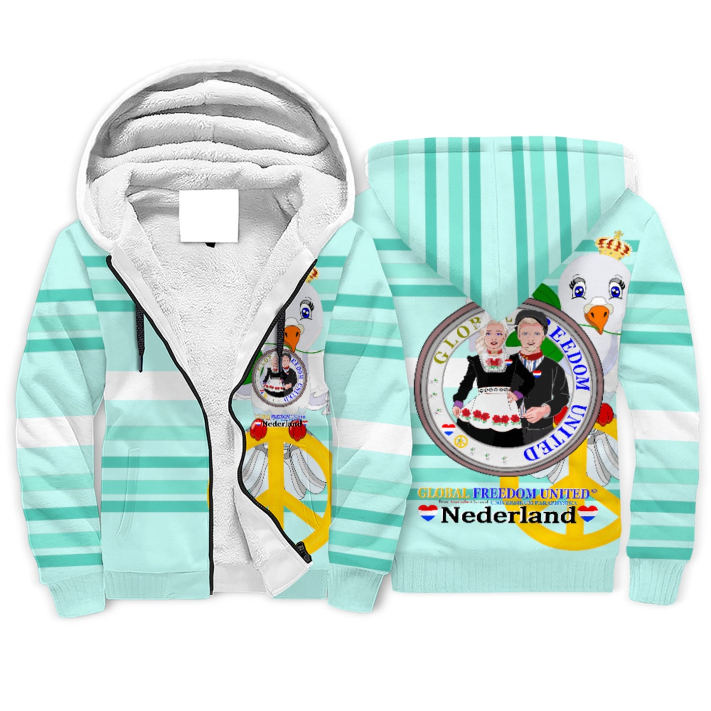 Plush Hoodie GLOBAL FREEDOM UNITED© Couple Nederland Light Green