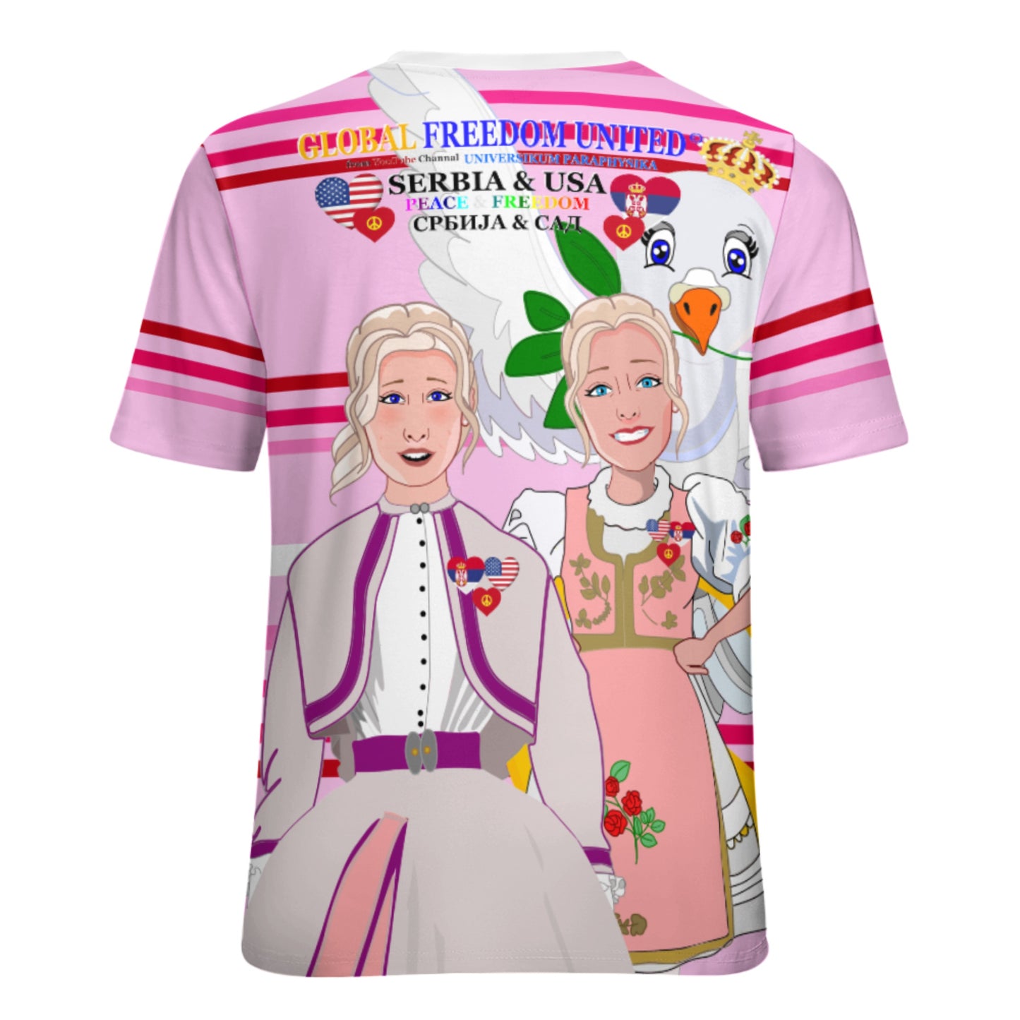 Women´s T-shirt 3 GLOBAL FREEDOM UNITED© Women Serbia & USA Pink1