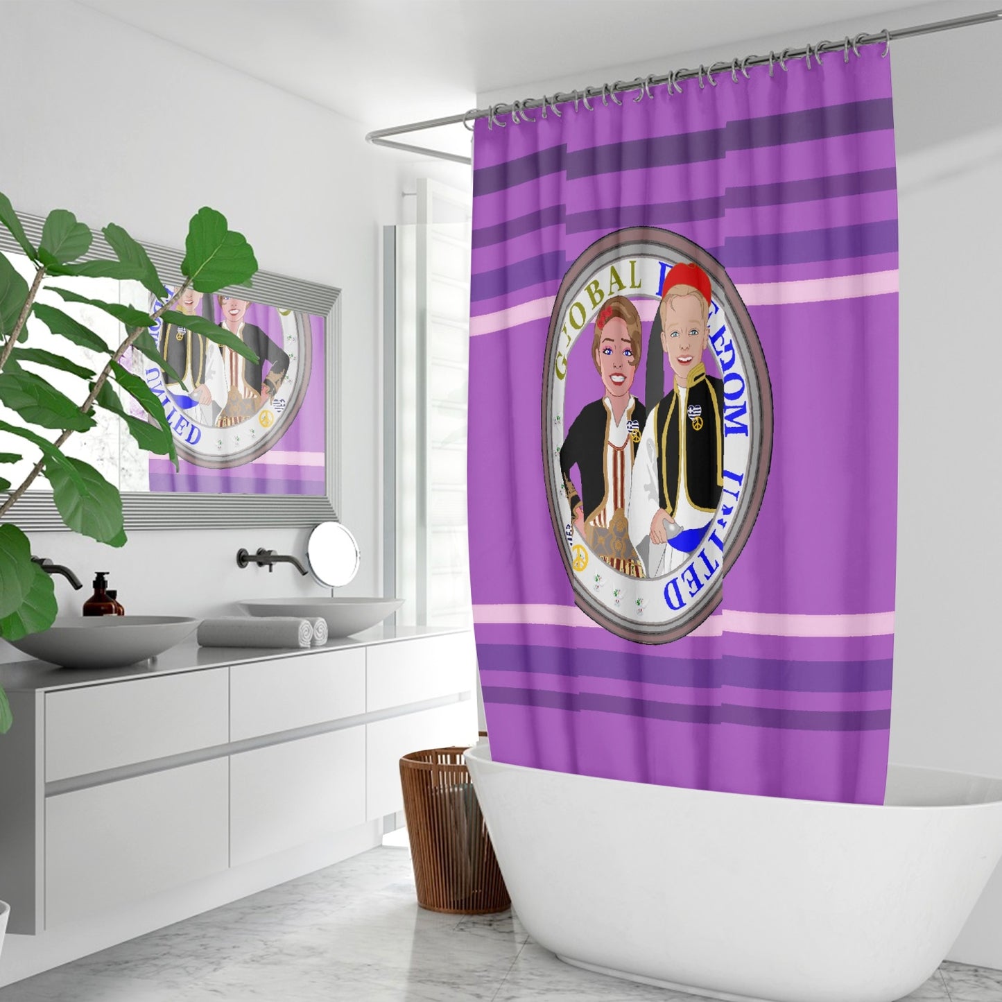 GLOBAL FREEDOM UNITED© Couple Greece  Lilac Quick-drying Shower Curtain