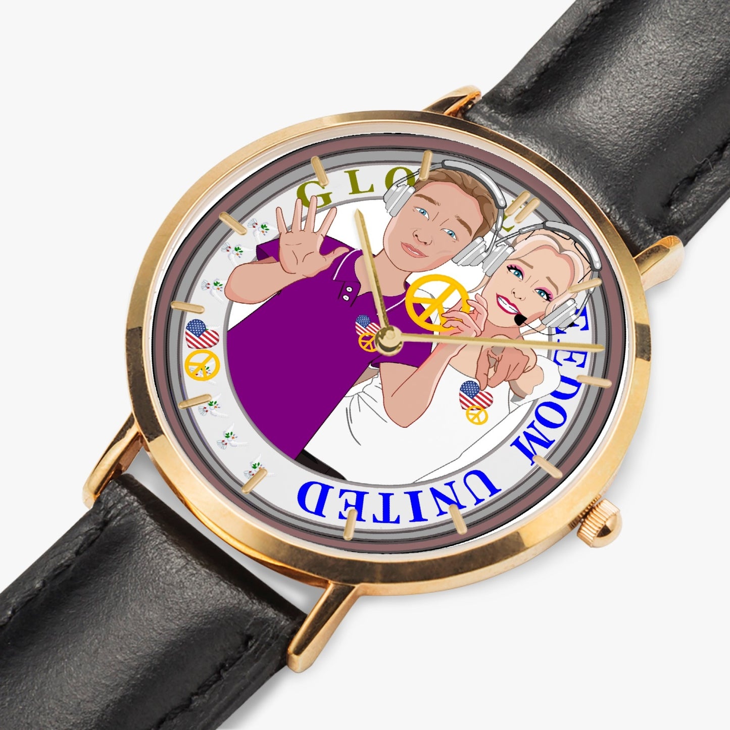 Hot Selling Ultra-Thin Leather Strap Quartz Watch (Rose Gold With Indicators) GLOBAL FREEDOM UNITED© Couple USA Wight American V1