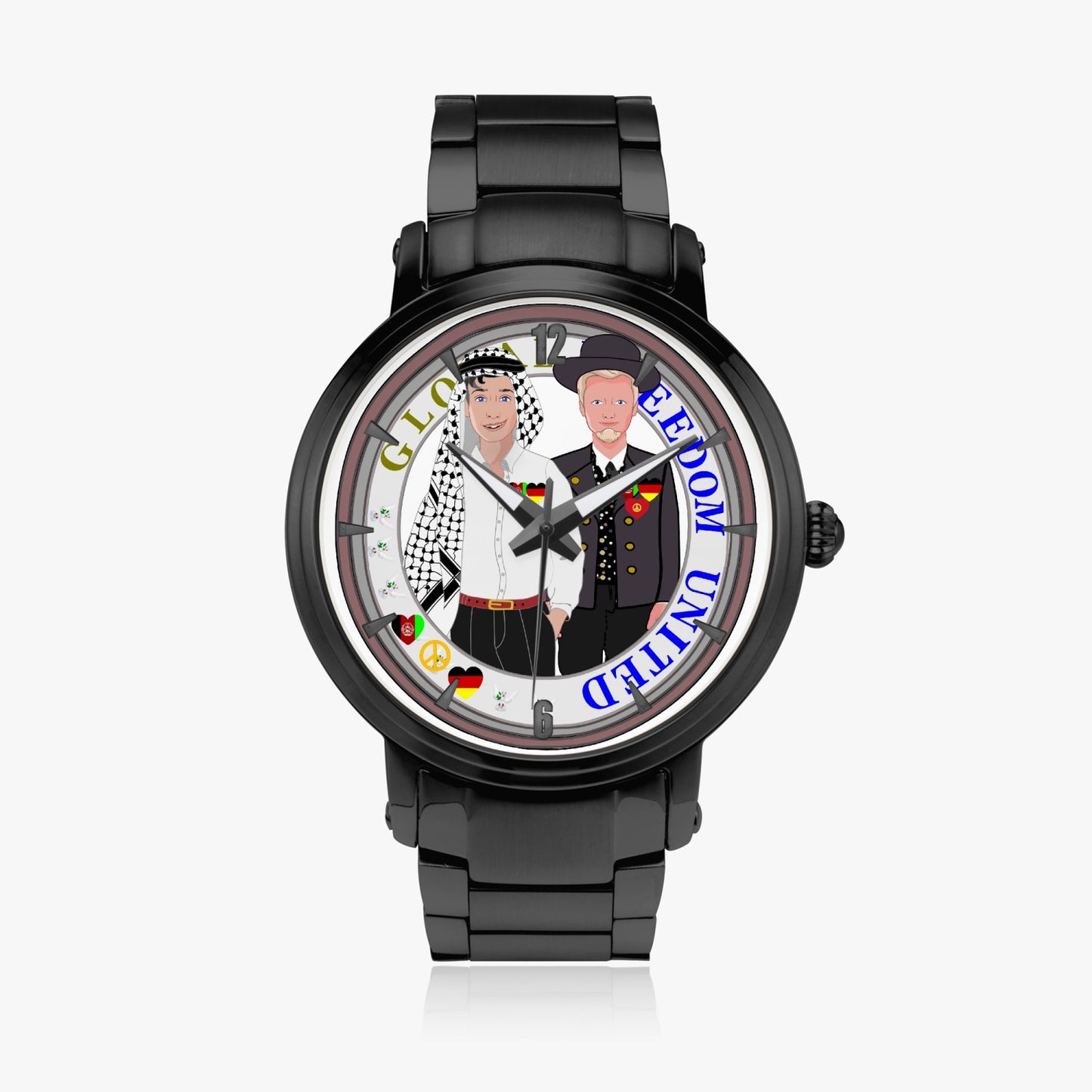 GLOBAL FREEDOM UNITED© New Steel Strap Automatic Watch (With Indicators) Men Afghanistan & Germany