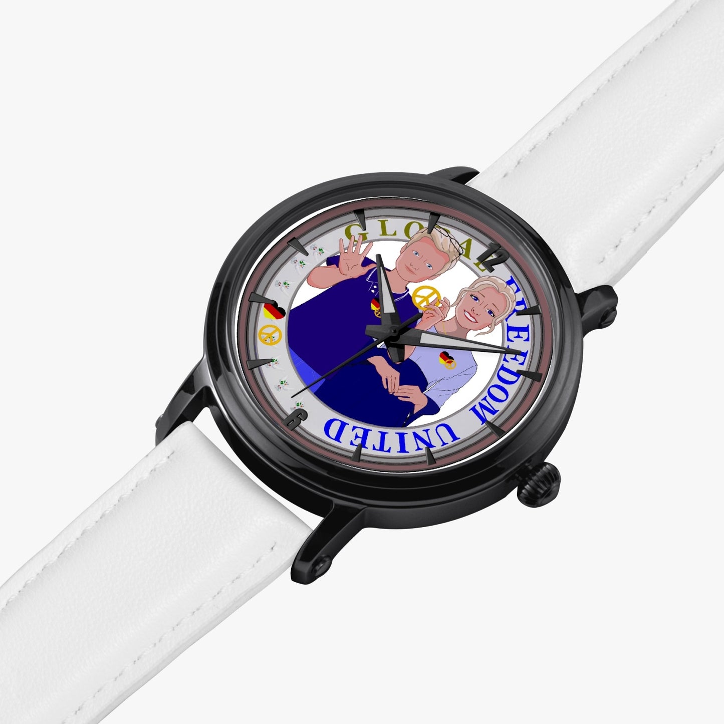 46mm Unisex Automatic Watch(Black) GLOBAL FREEDOM UNITED© COUPLE EDITION GERMANY V2