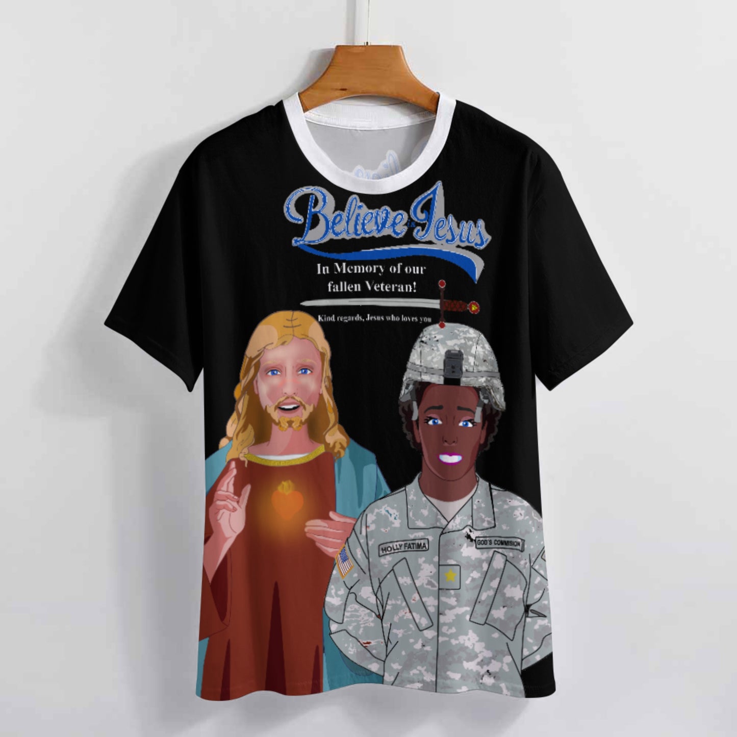 Women´s Black T-shirt Black GLOBAL FREEDOM UNITED© Jesus Christ For Fallen Veteran US  Afro American Soldiers V2