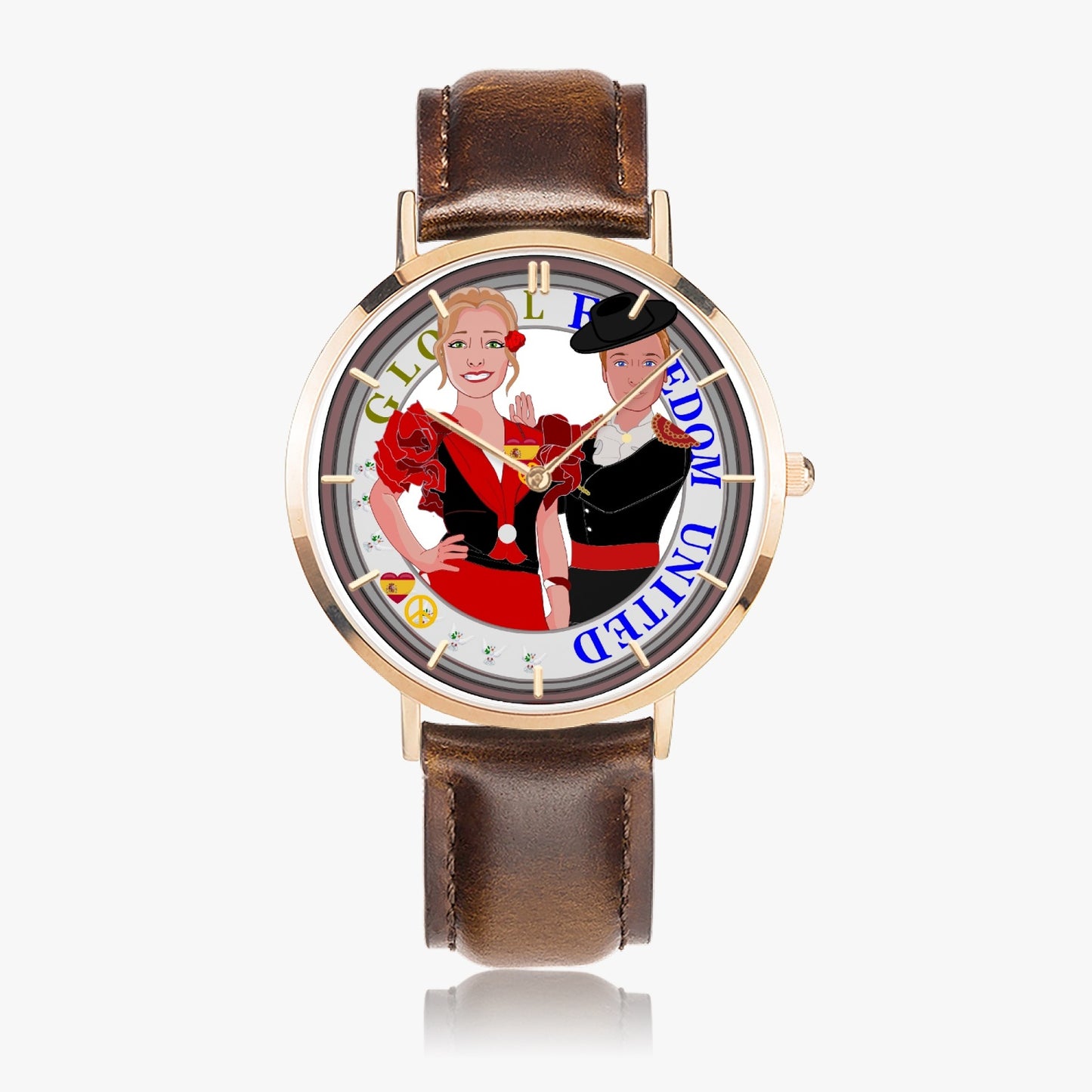 Hot Selling Ultra-Thin Leather Strap Quartz Watch (Rose Gold With Indicators) GLOBAL FREEDOM UNITED© COUPLE SPAIN